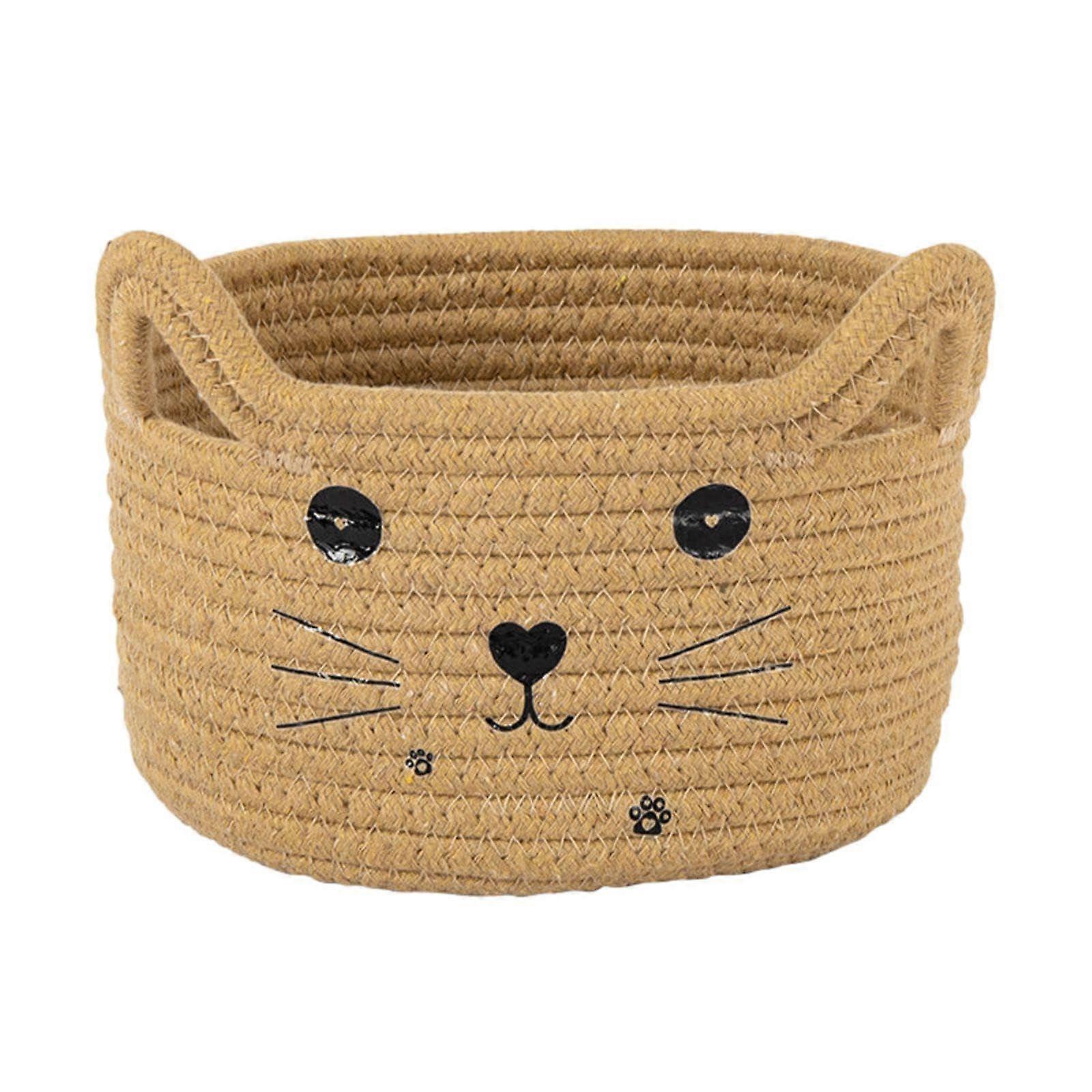 Cat Storage Basket, Handwoven with Ears, Versatile Organizer for Snacks, Lunch, and Coffee, Cute Design, Durable Material