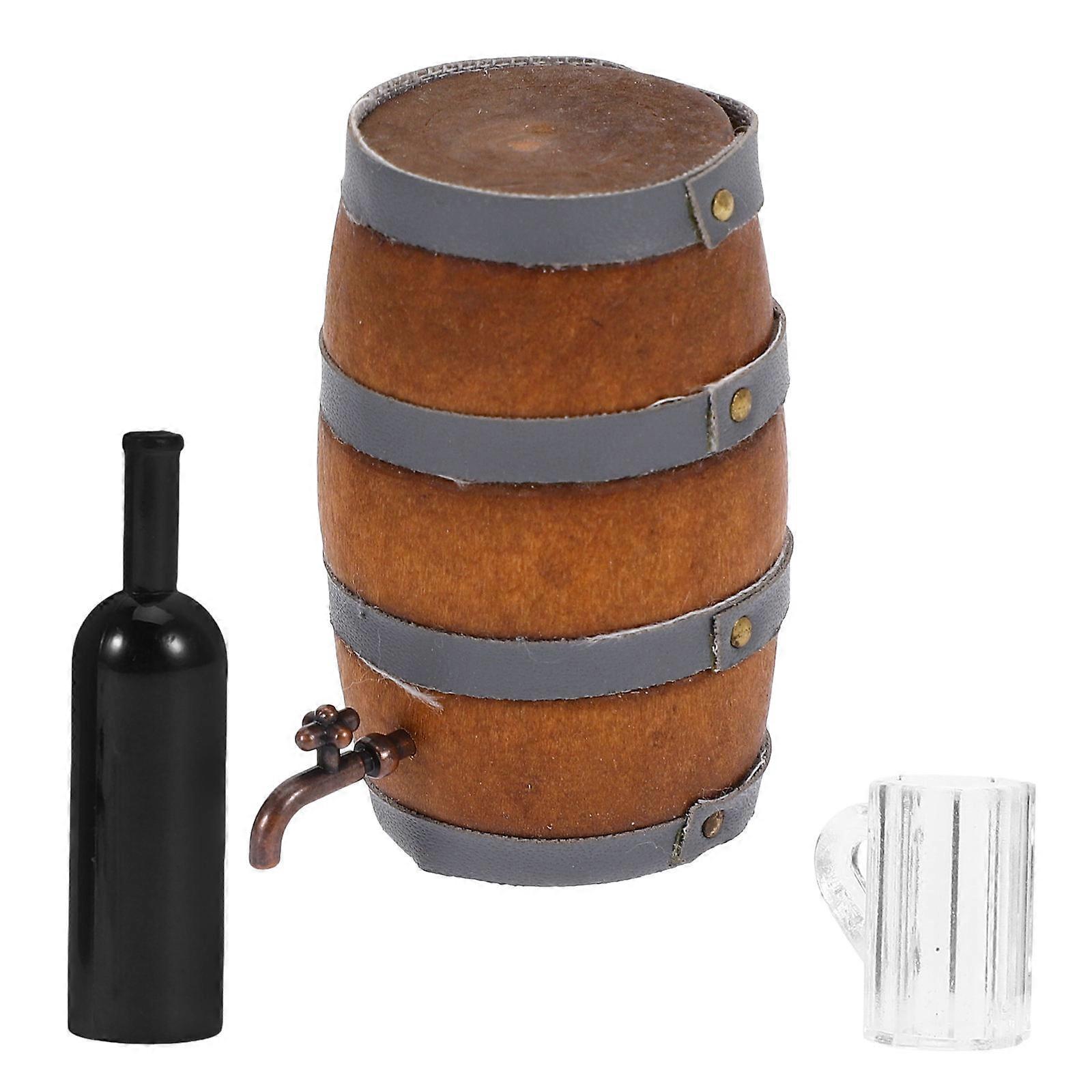 Miniature Kitchen Accessories Mini Beer Barrel Model With Cup And Dollhouse Accessory Miniature Enthusiasts Barrel Shape 1Set