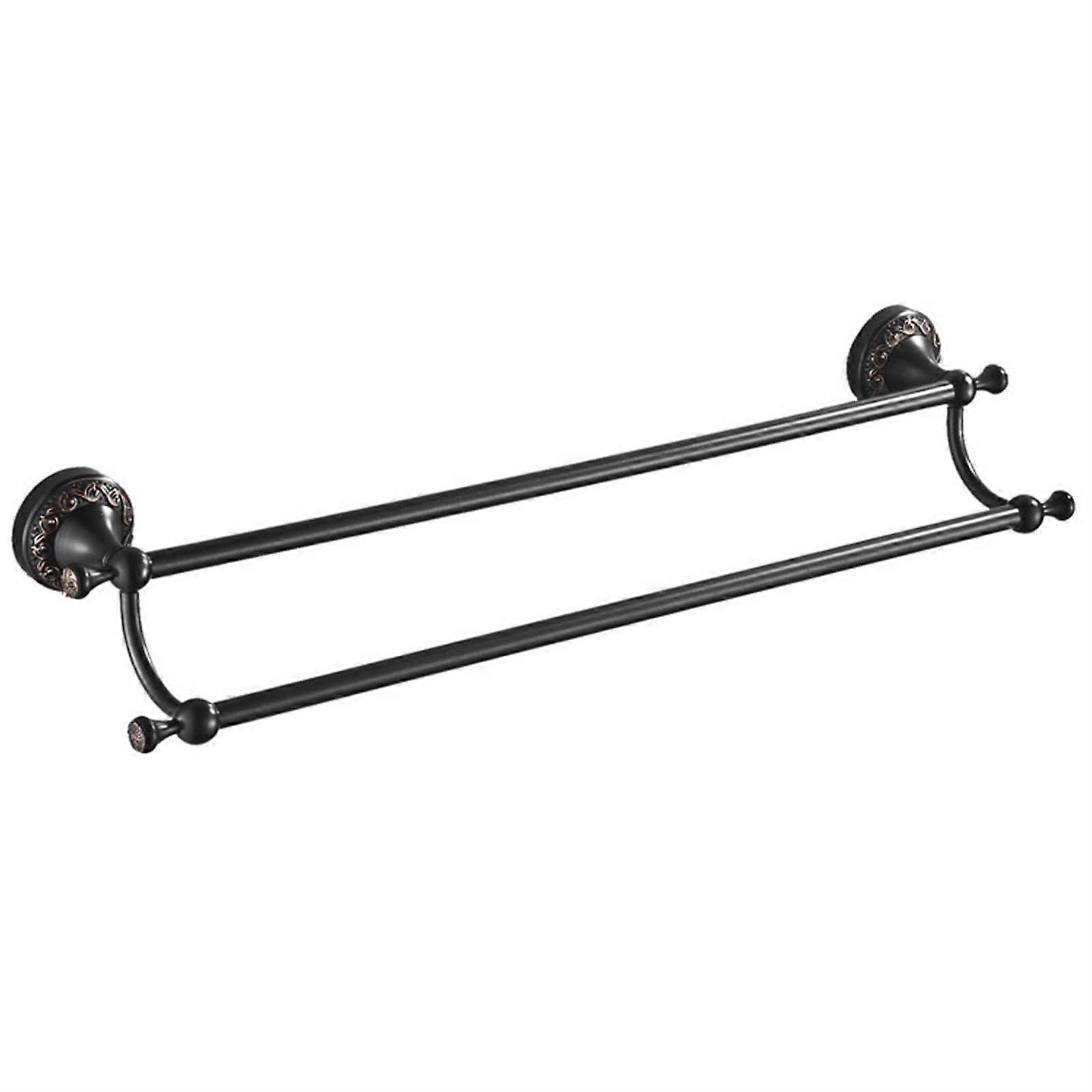 Double Bath Towel Rack, Retro Black Copper Wall Holder for 2 Towels, Durable Bathroom Accessory, Space-Saving Design