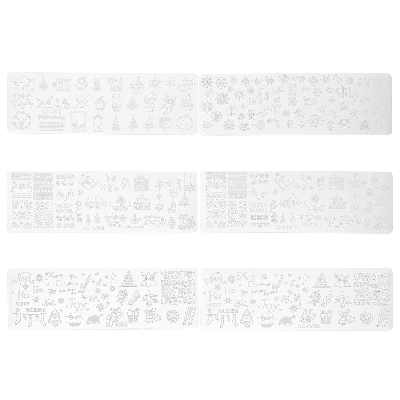 6PCS Christmas Nail Stamping Plates for Manicure Holiday Nail Art Templates with Delicate Patterns