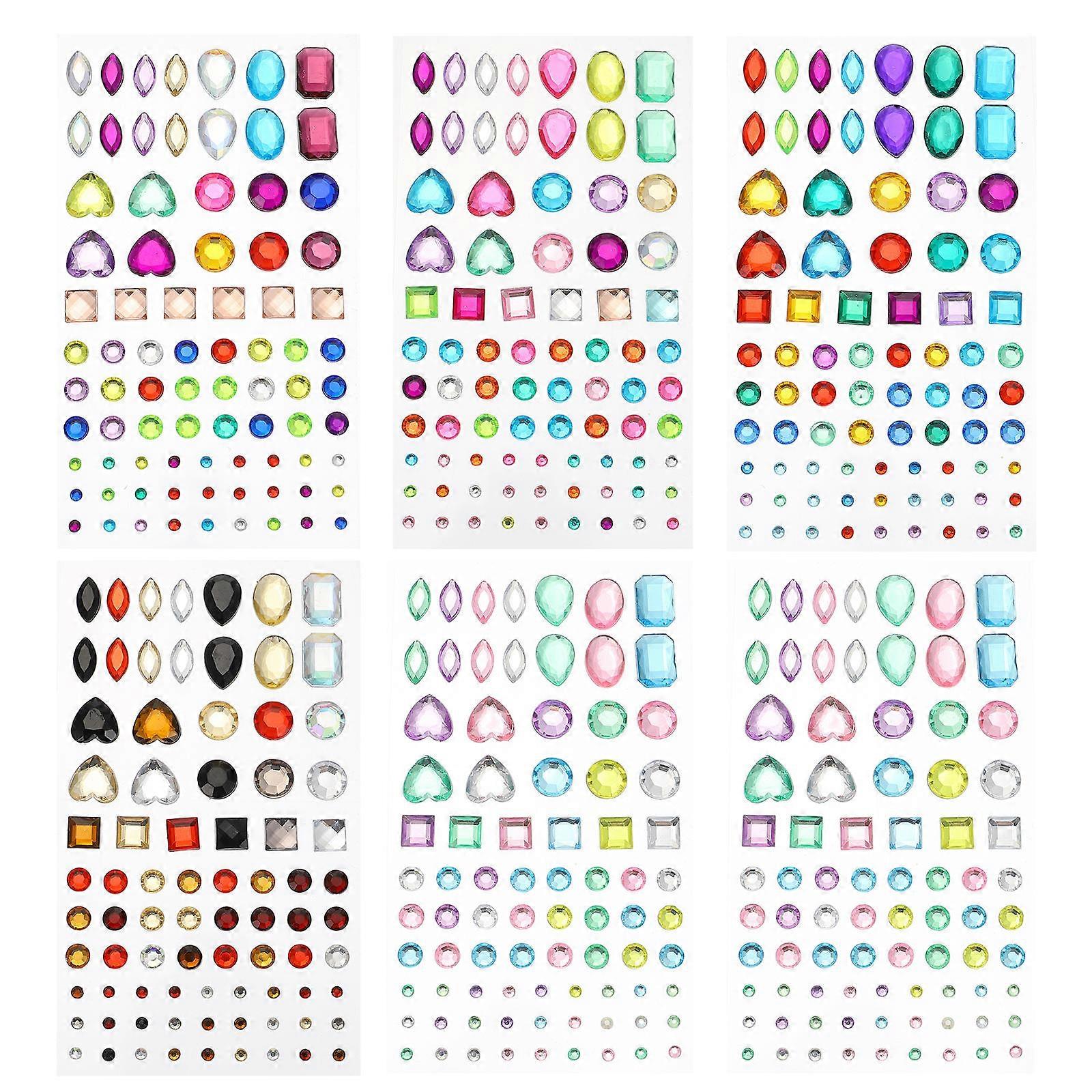 Self-Adhesive Crystal Rhinestone Sticker Acrylic 3D Diamond Stickers Assorted Color 13.00X7.50X0.10CM Decorative 6 Sheets