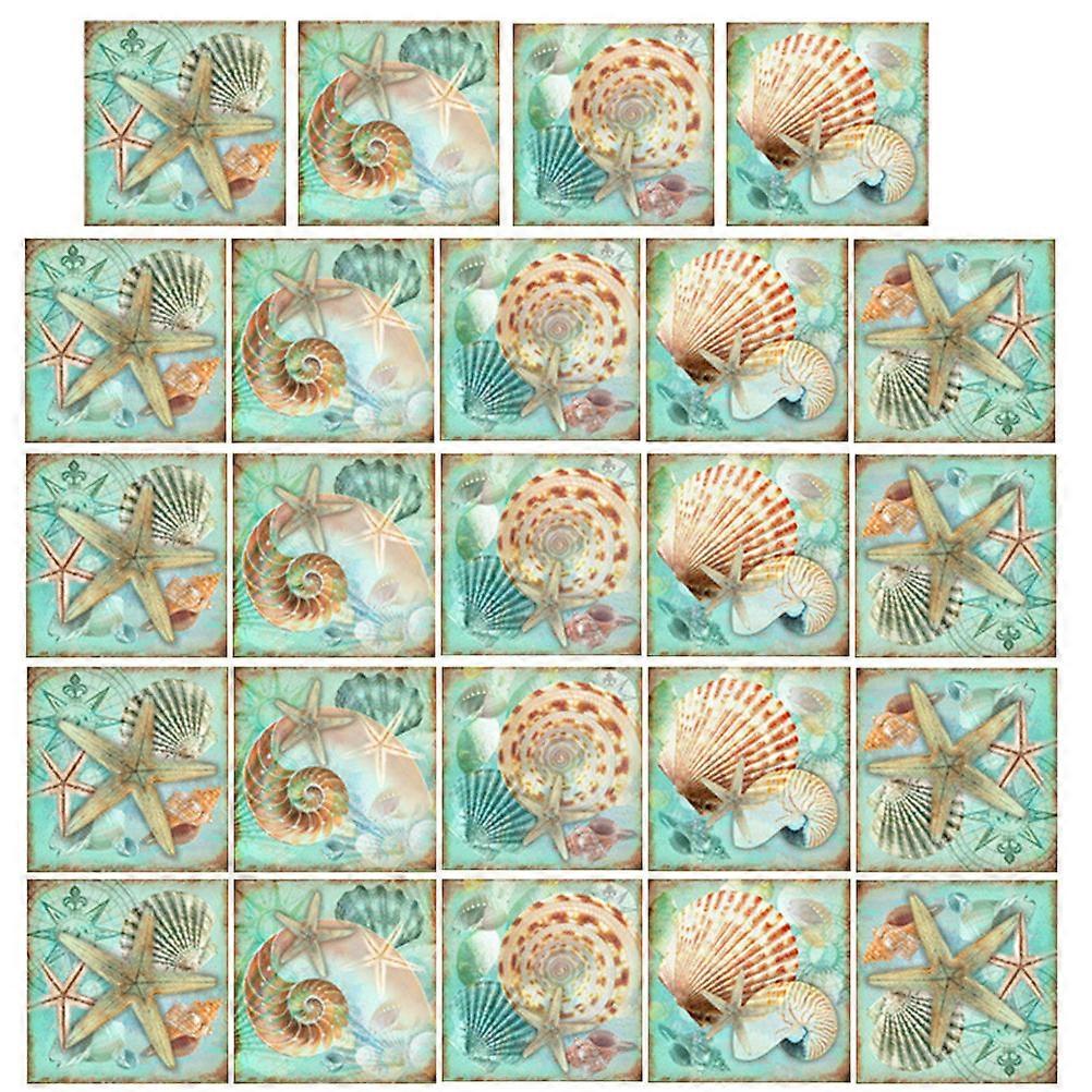 Tile Stickers Decorative Shell Tile Decals Removable Bathroom Decors Assorted Color 15X15CM Waterproof 24Pcs