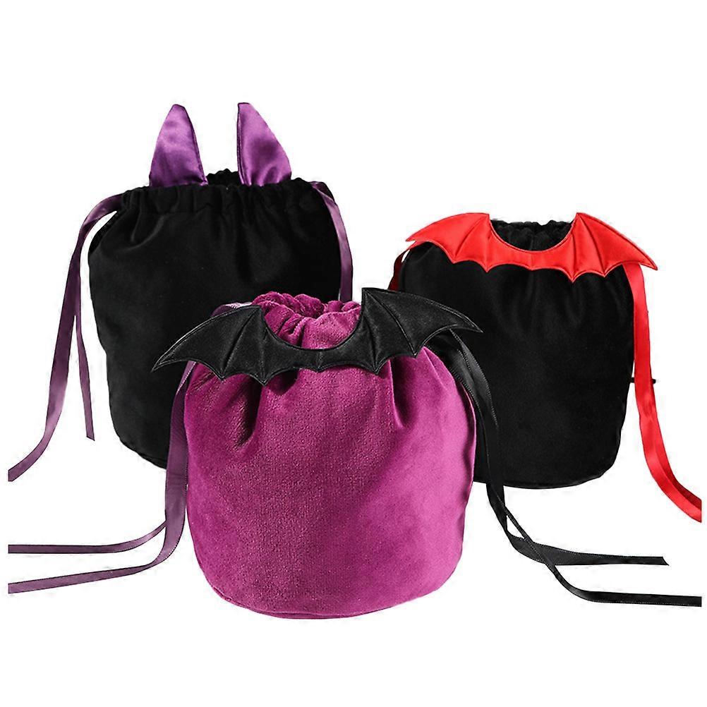 Drawstring Design Halloween Goodie Bags Sweets Bags Bat Shape For Family Friends 3Pack