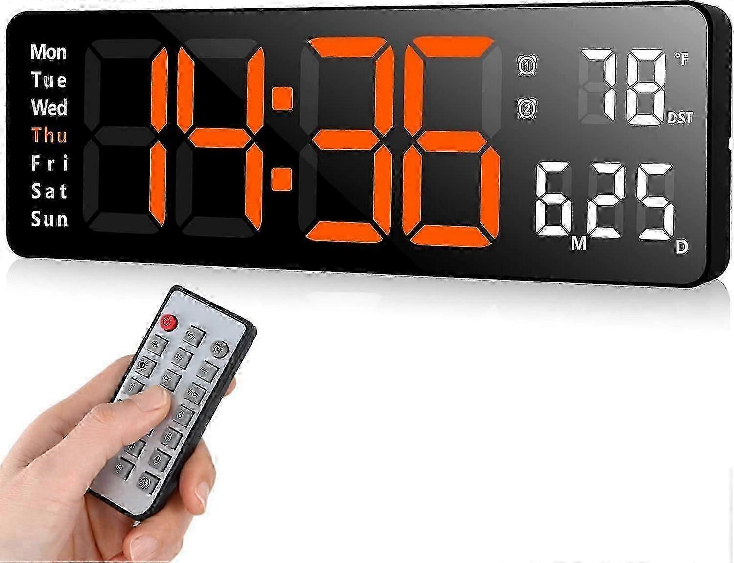 Modern Digital Wall Clocks with Date Display, Silent Design Ideal for Living Room and Bedroom, Includes Remote Control (Orange, 13)
