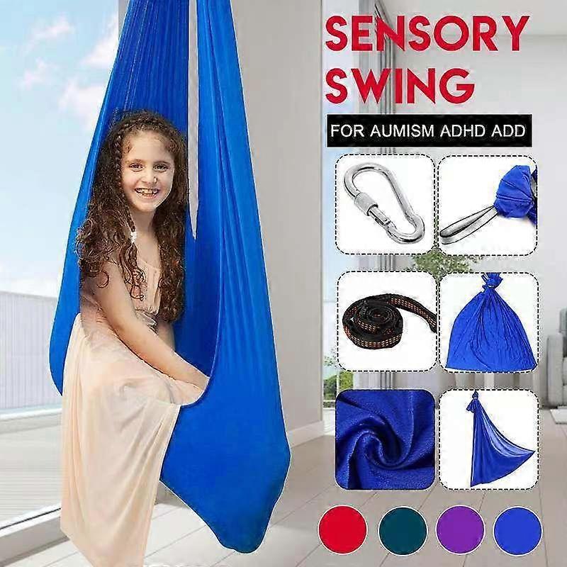 Children's elastic hammock Indoor and outdoor swing Children's sensory swing yoga hammock, blue