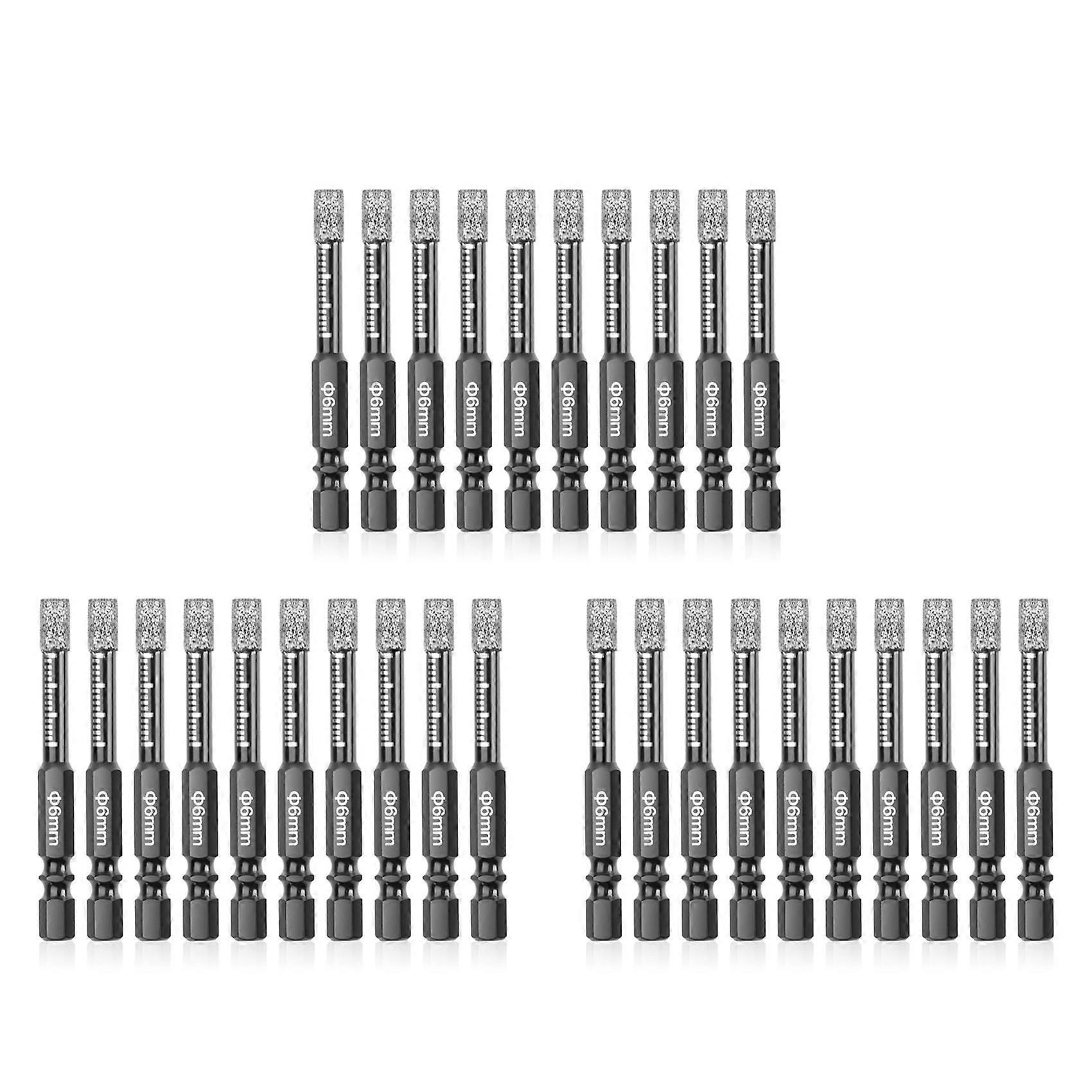 30Pcs Diamond Drill Bits,6mm Dry Diamond Core Drill Bit Set for Ceramic,,Tile,Glass,Marble,Brick,Sto