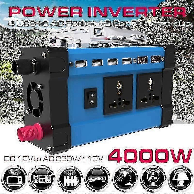 Inverter 4000w 12v To 220v/110v Voltage Converter Smart Color Display Dual Usb 3.6a Fast Charge