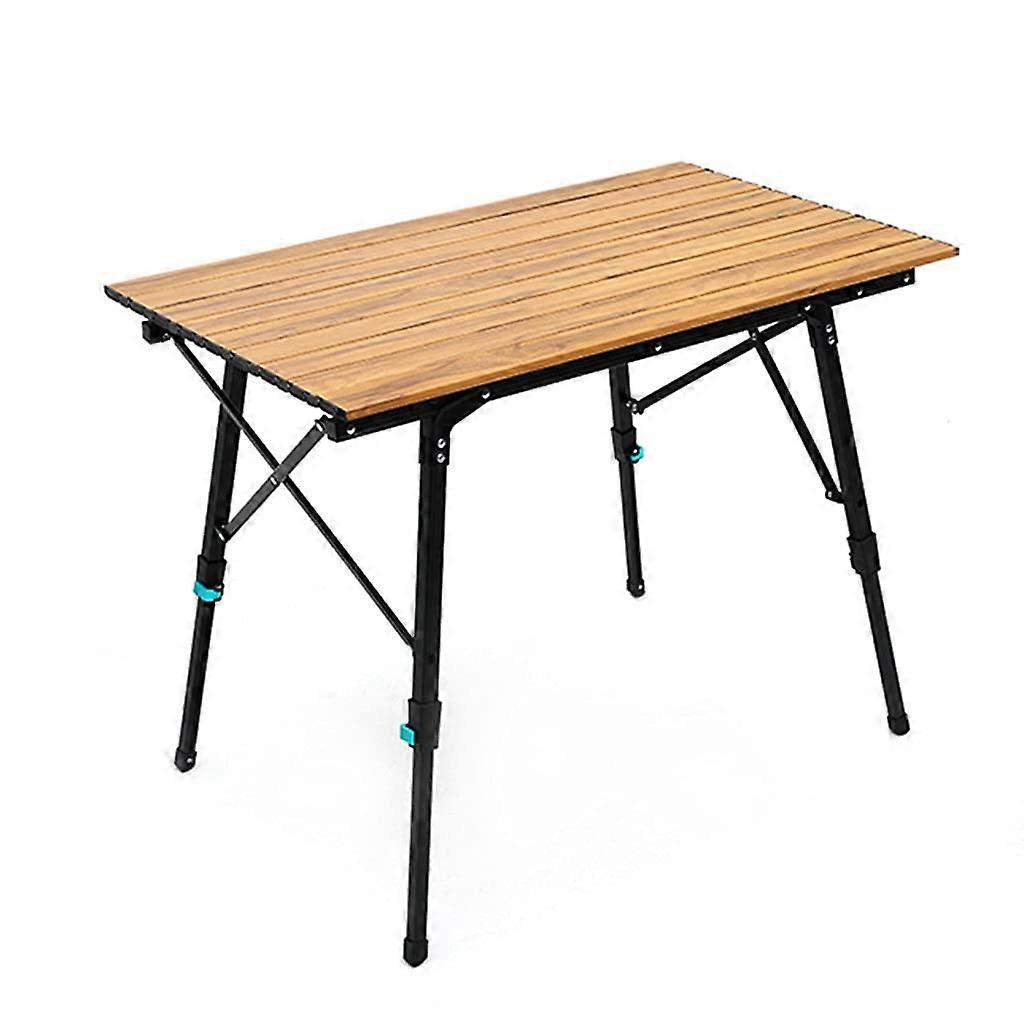 Foldable camping table, heightadjustable, portable, wood grain made of aluminum, camping table, desk, lightweight, durable, rollup picnic tables