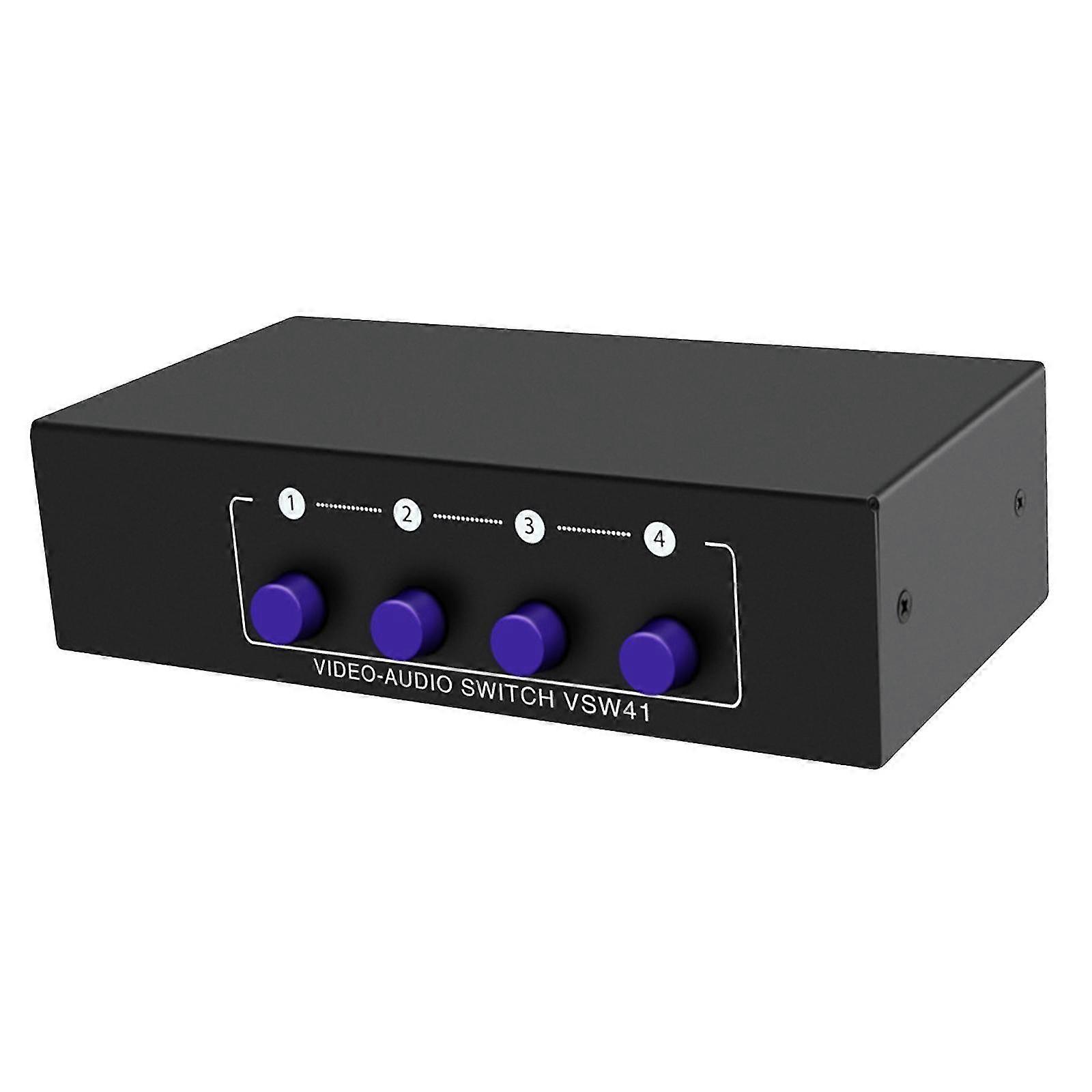 4-Way RCA Switcher Box for Audio and Video Signals, 4 Inputs 1 Output, Compatible with DVD Players and Stereo Speakers