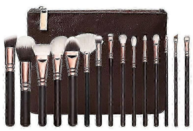 15 pcs Professional makeup brush set with practical bag - Brown