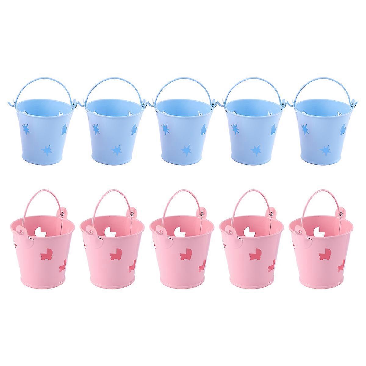 Metal Buckets for Party Small Iron Buckets Homeowners Use Blue Color Dried Flowers Storage 10Pcs