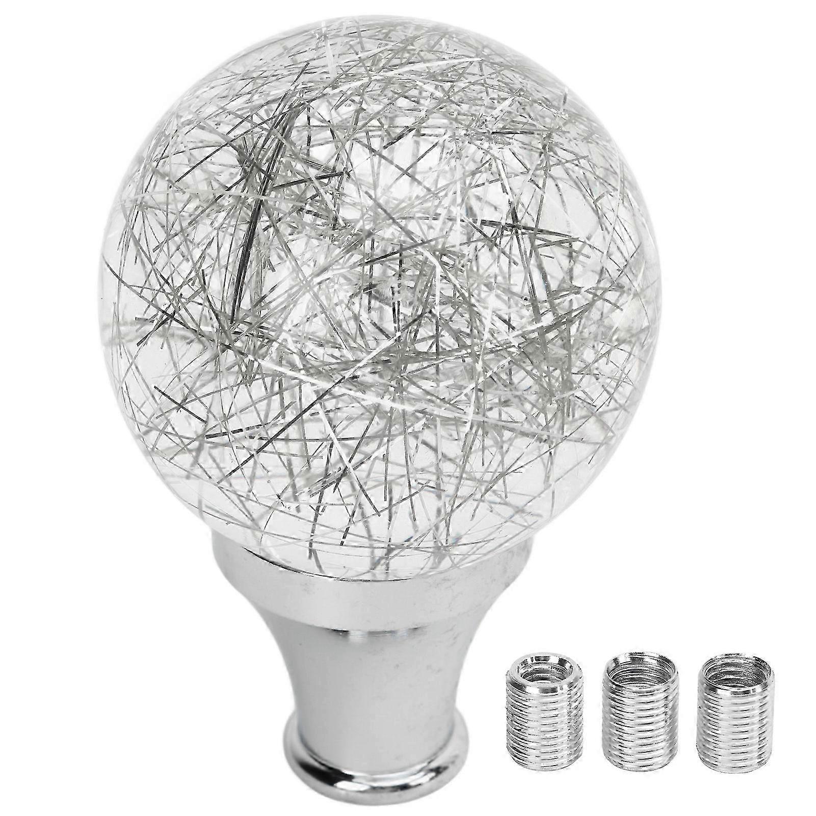 Universal Round Ball Shift Knob Modified Gear Shifter Head for Various Car Models with 3 Adapters Silver