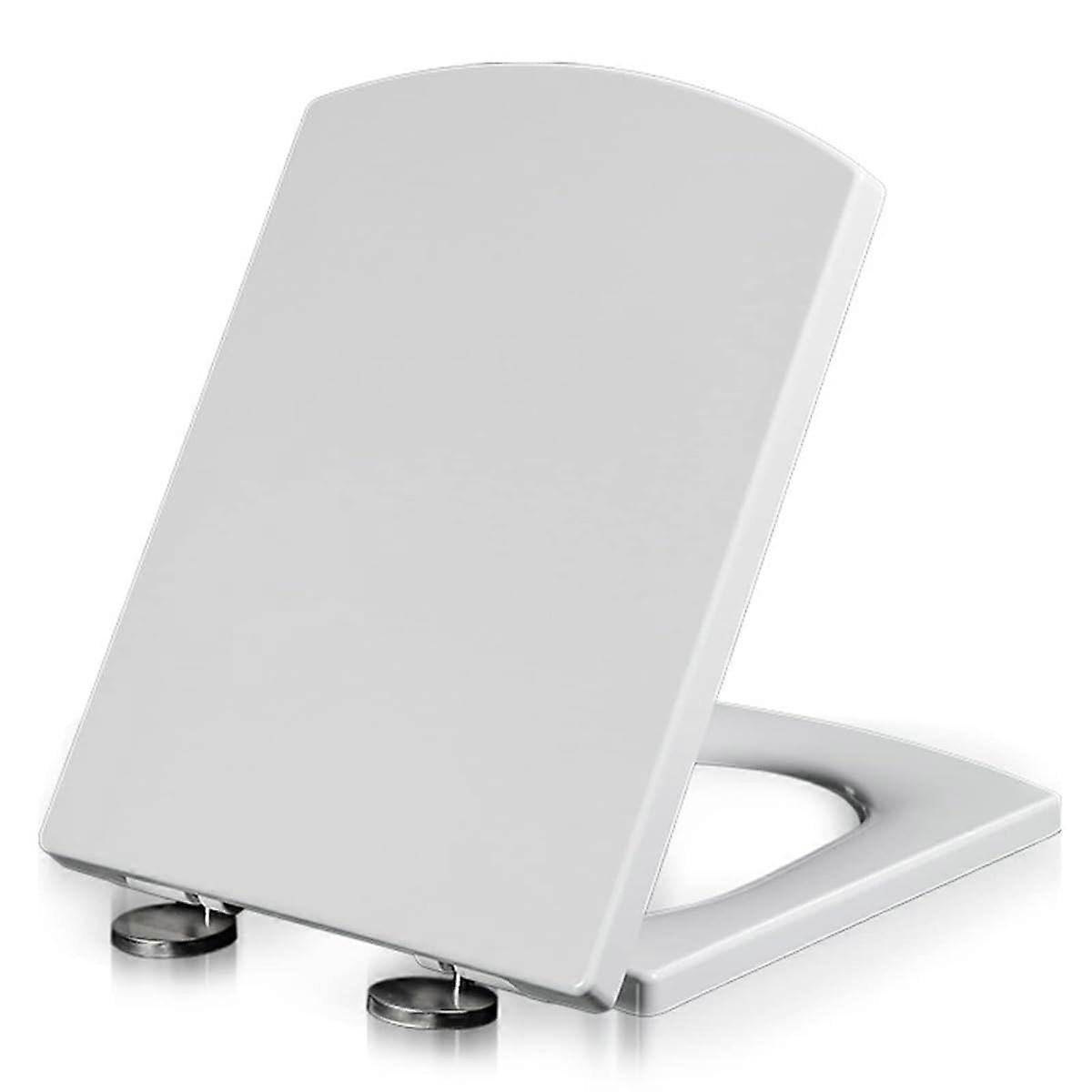 Toilet Seat with SoftClose Hinge, White, QuickRelease Toilet Lid with Adjustable Hinges, Square, Sturdy PP Toilet Seat Cover, Easy to Clean/03B