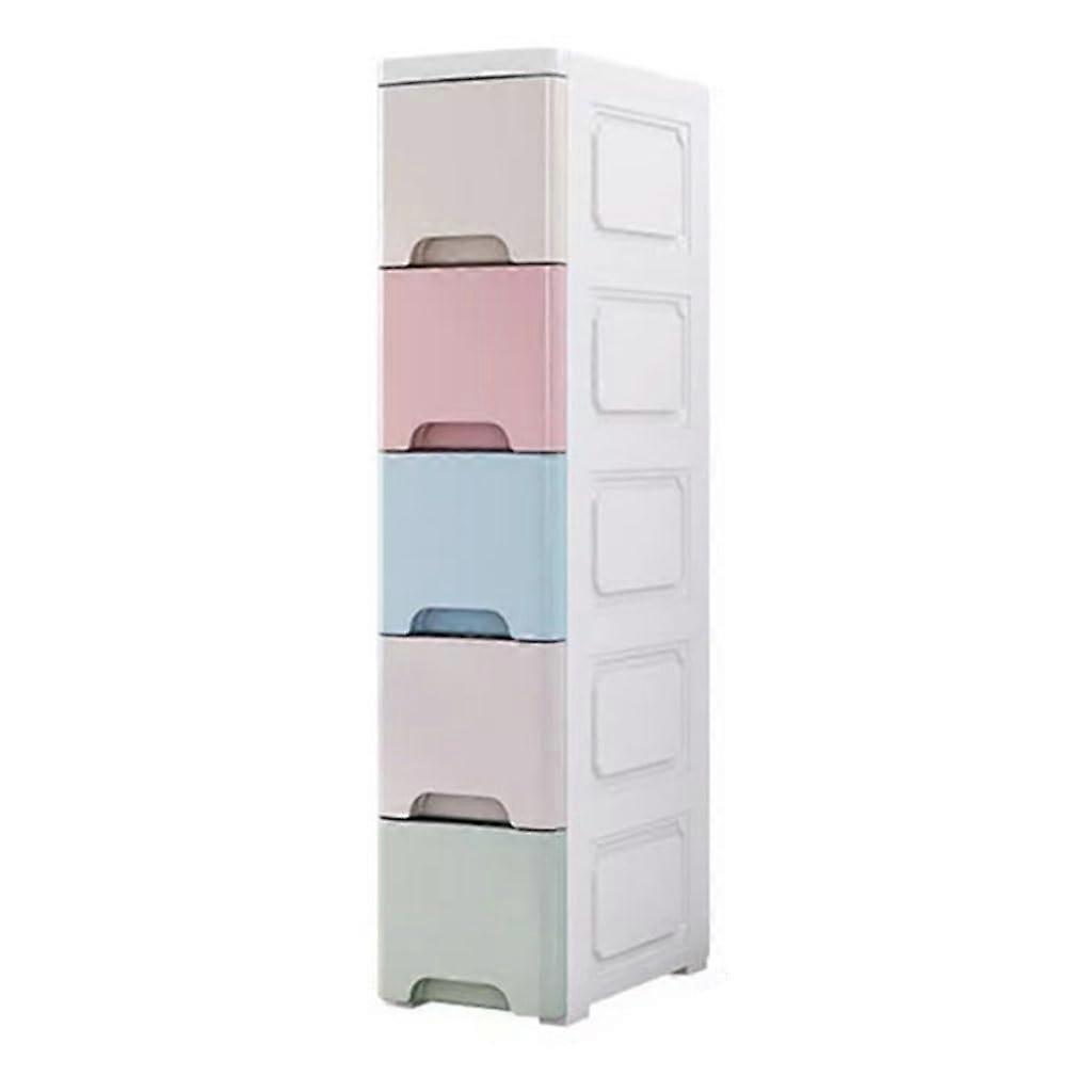 5Drawer Storage Cart, Slim Plastic Dresser, Mobile Utility Cart with Wheels (24cm Height)