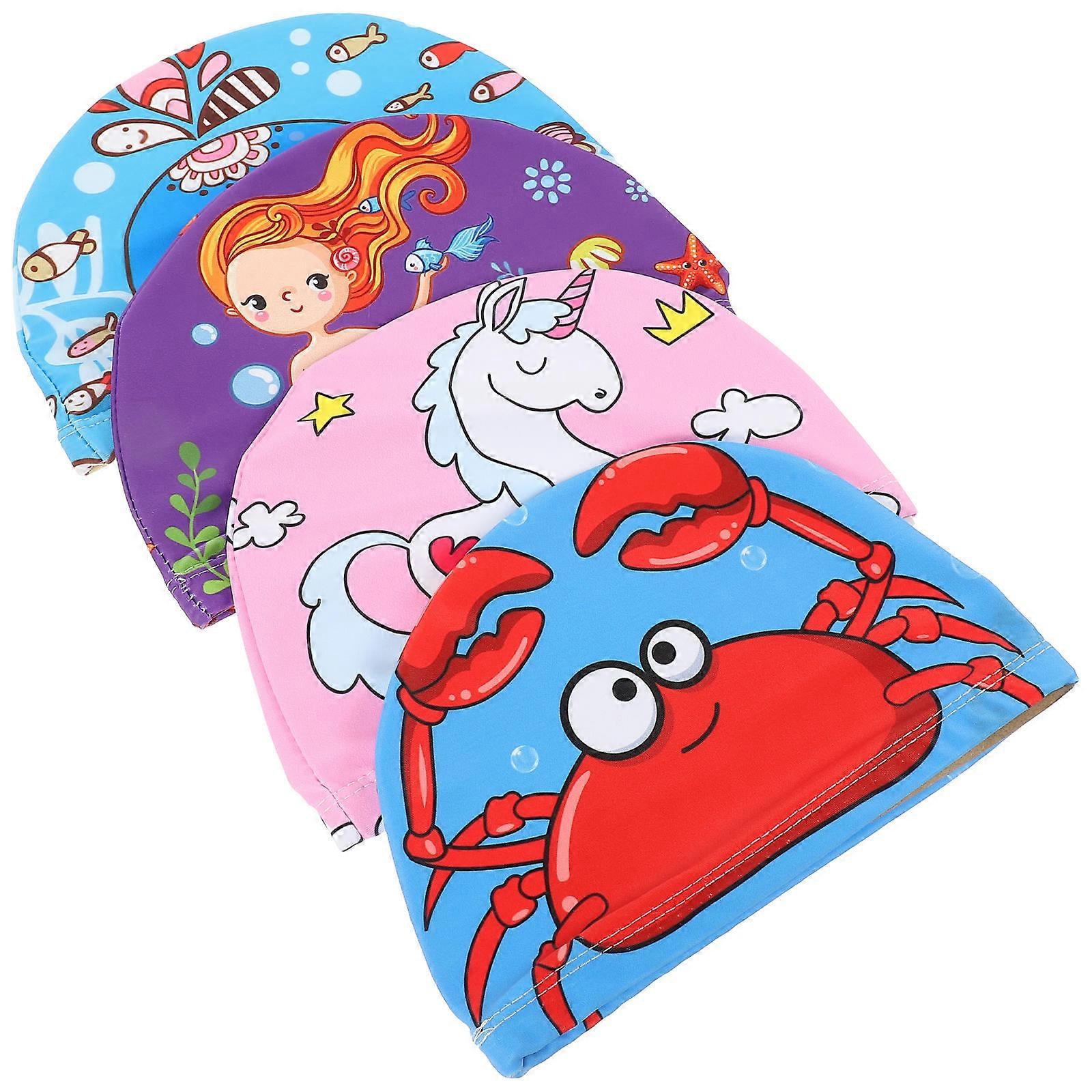 Kids Swim Cap Cloth Swimming Hat for Comfortable Use 4Pcs Set