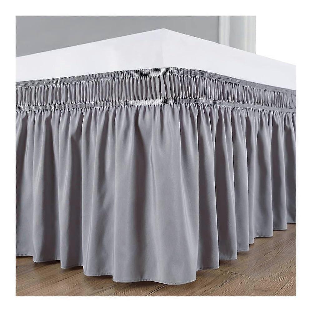 Elastic Bed Skirt Soft Polyester Bed Side Decor Bed Side Apron Removable Solid Color Bed Ruffles Home (Grey, 137x190x38cm)