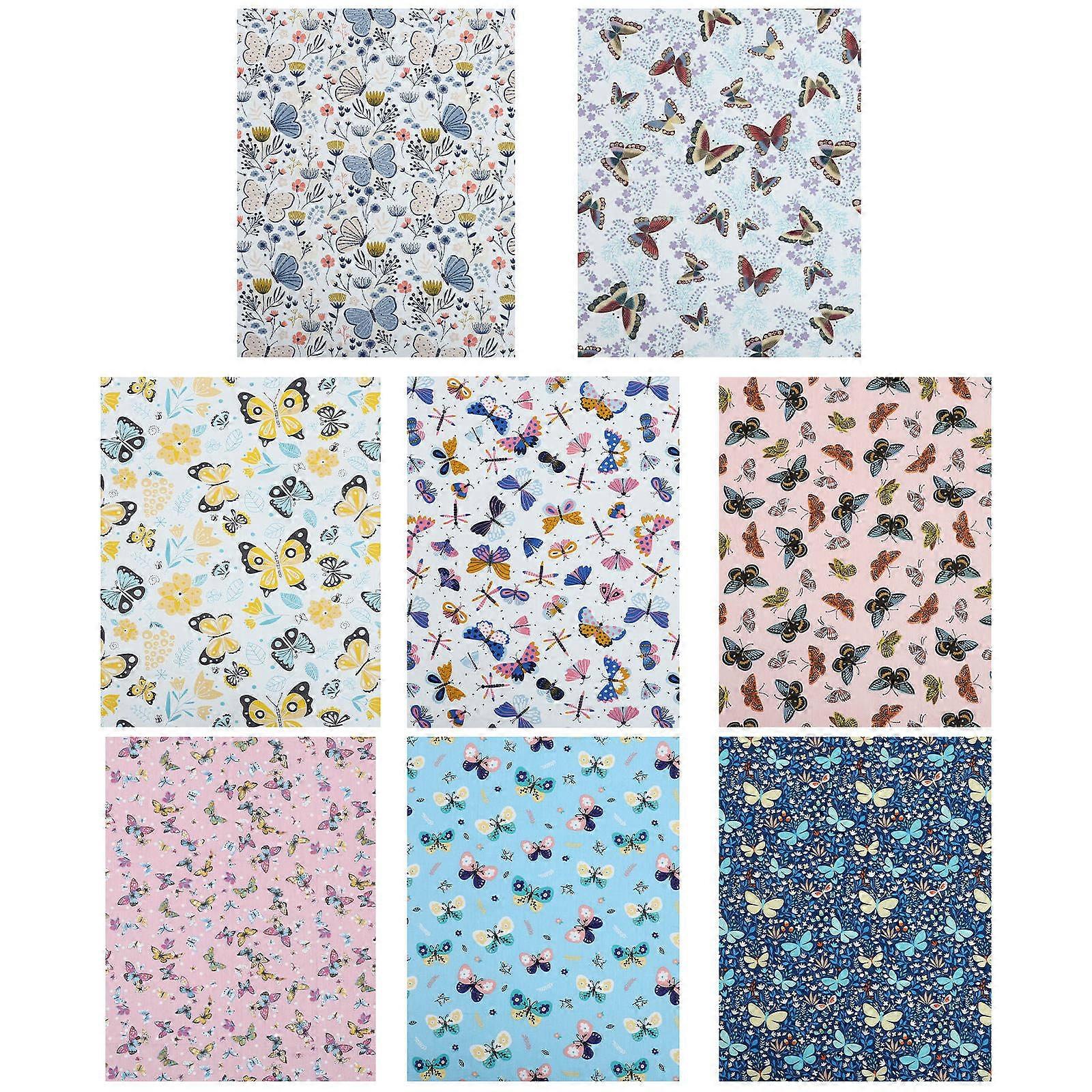 8PCS Butterfly Print Cotton Fabric Set for DIY Patchwork Quilting – Soft, Comfortable & Easy to Cut Craft Material for Handmade Projects