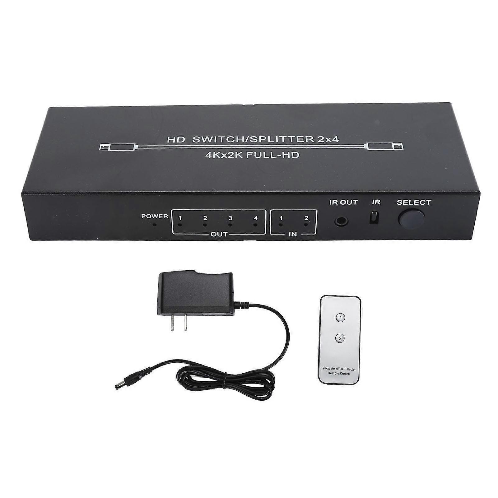 4K HD Multimedia Interface Splitter 2 In 4 Out with Remote for Monitors, TVs, Projectors