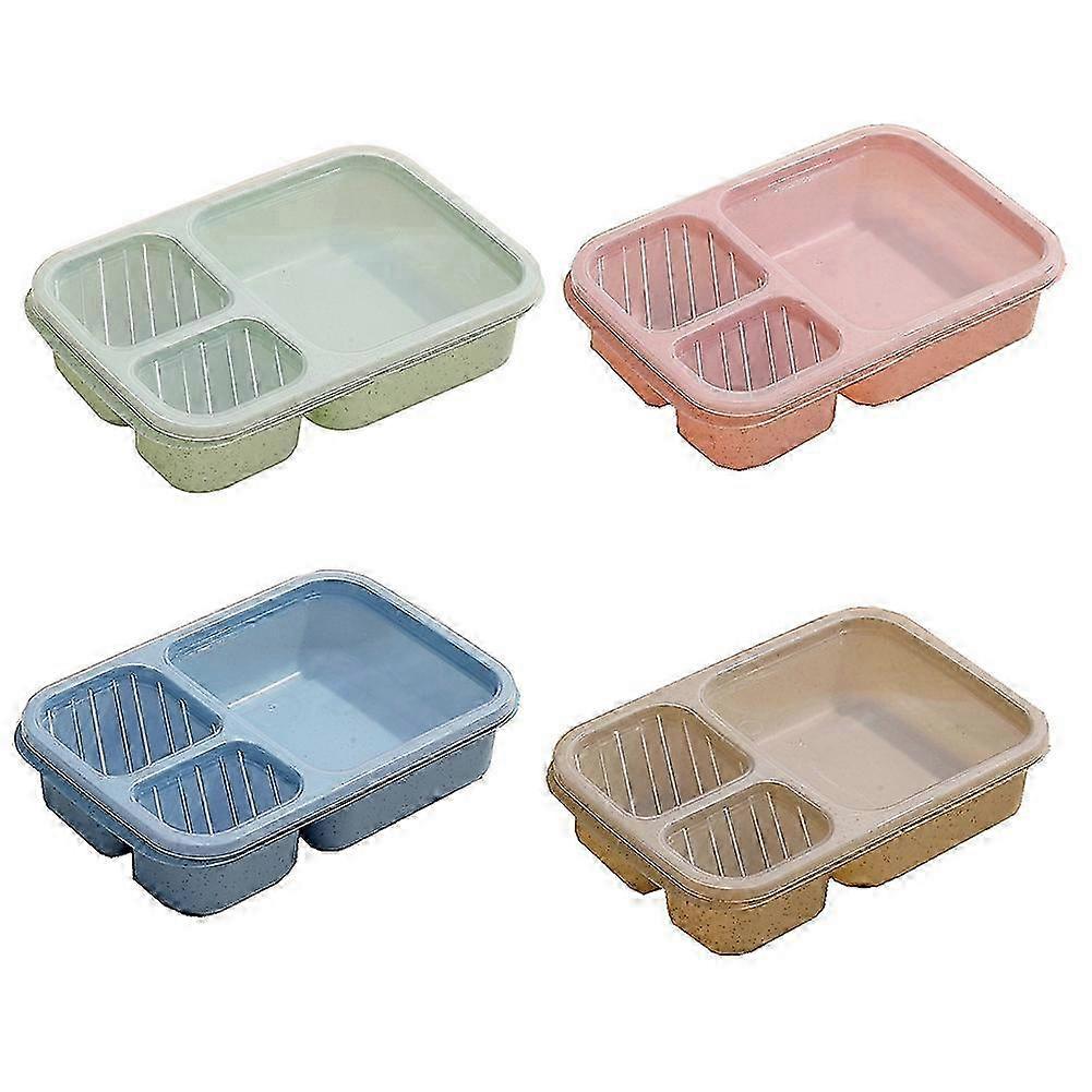 Wheat Straw Three-Compartment Bento Lunch Box - Eco-Friendly Meal Container for Healthy Portion Control