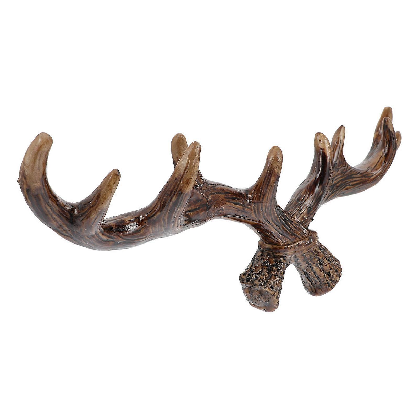 Retro Resin Antler Wall Hook for Home Use Brown Lifelike Design with Easy Installation