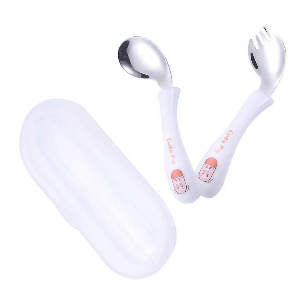 Stainless Steel Spoon and Fork Set with Cartoon Animal Design, Includes Transparent Storage Box, Safe and Easy to Clean