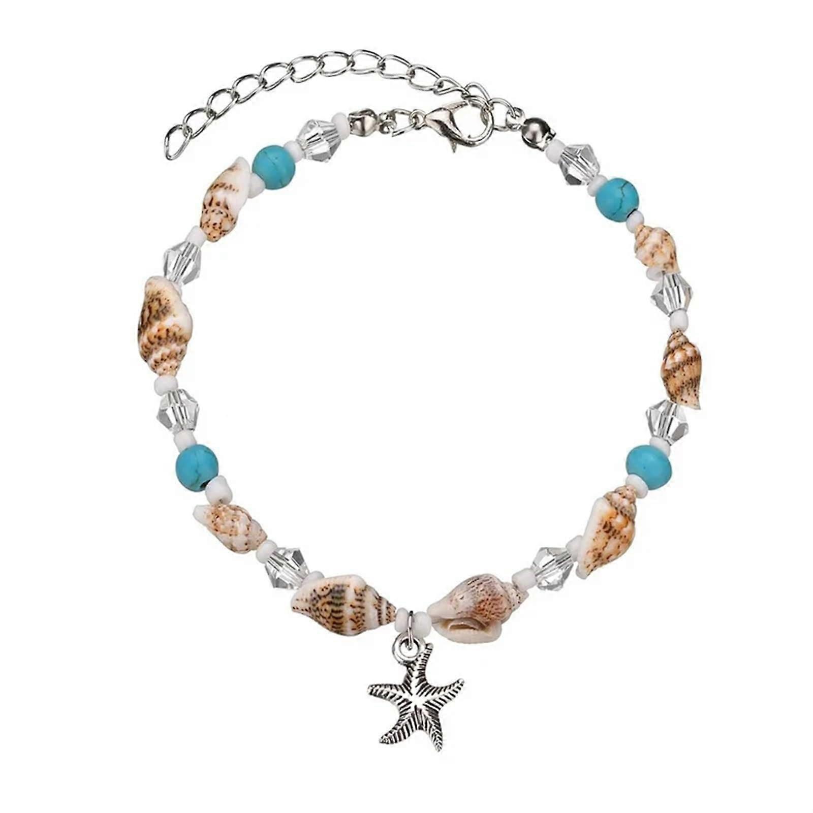 Bohemian Anklet With Shells, Starfish And Pearls - Adjustable Beach Foot Chain For Women, Strand Anklet