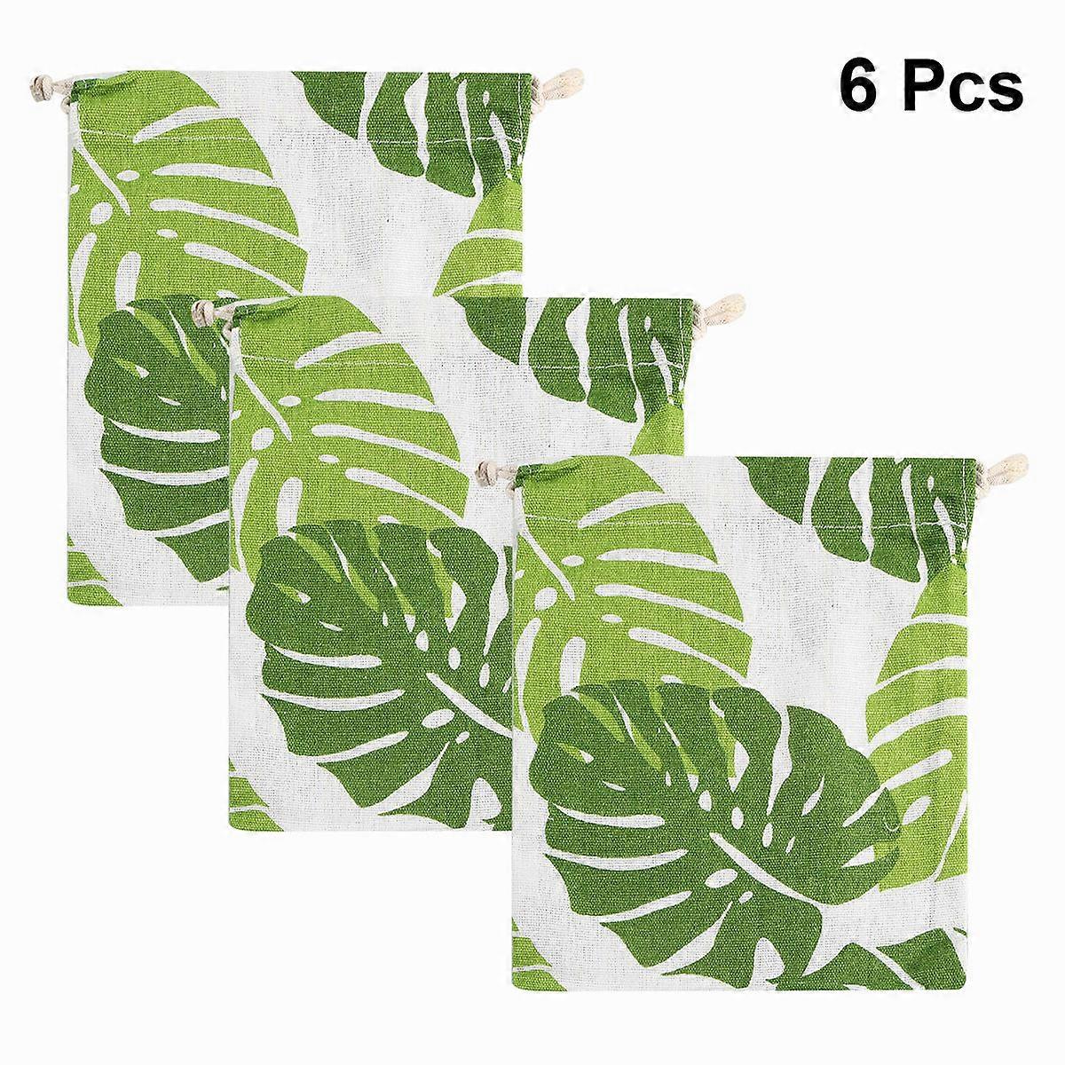 Candy Bags Reusable Party Bags for Party Organizers Green Linen and Cotton Drawstring Pouch 6Pcs