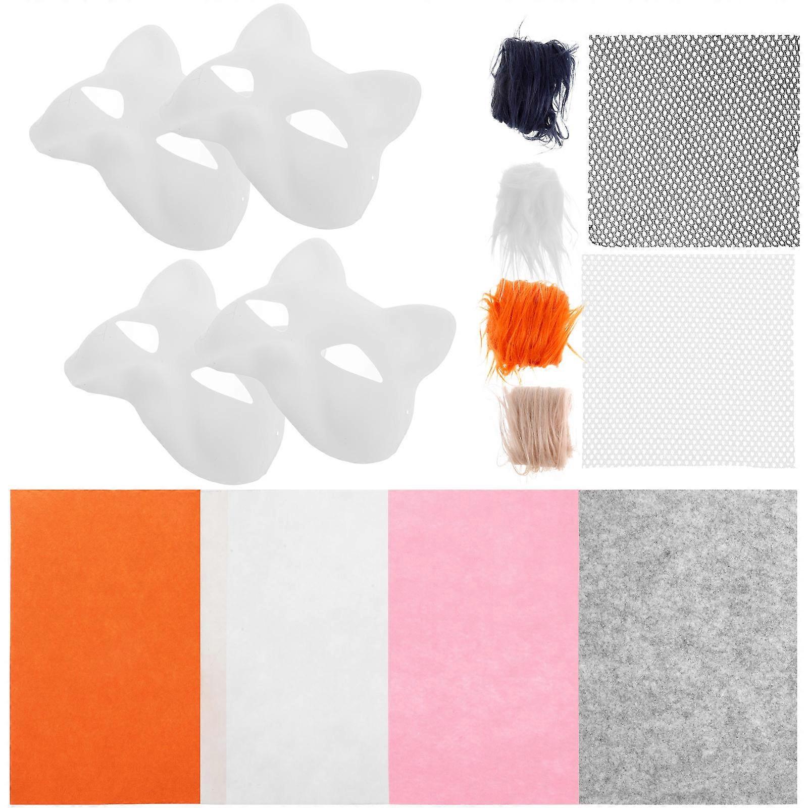 Blank Felt Cat Masks with Plush Faux & Eye Mesh for Creative Painting – Ideal for Halloween, Masquerades & Cosplay Costumes