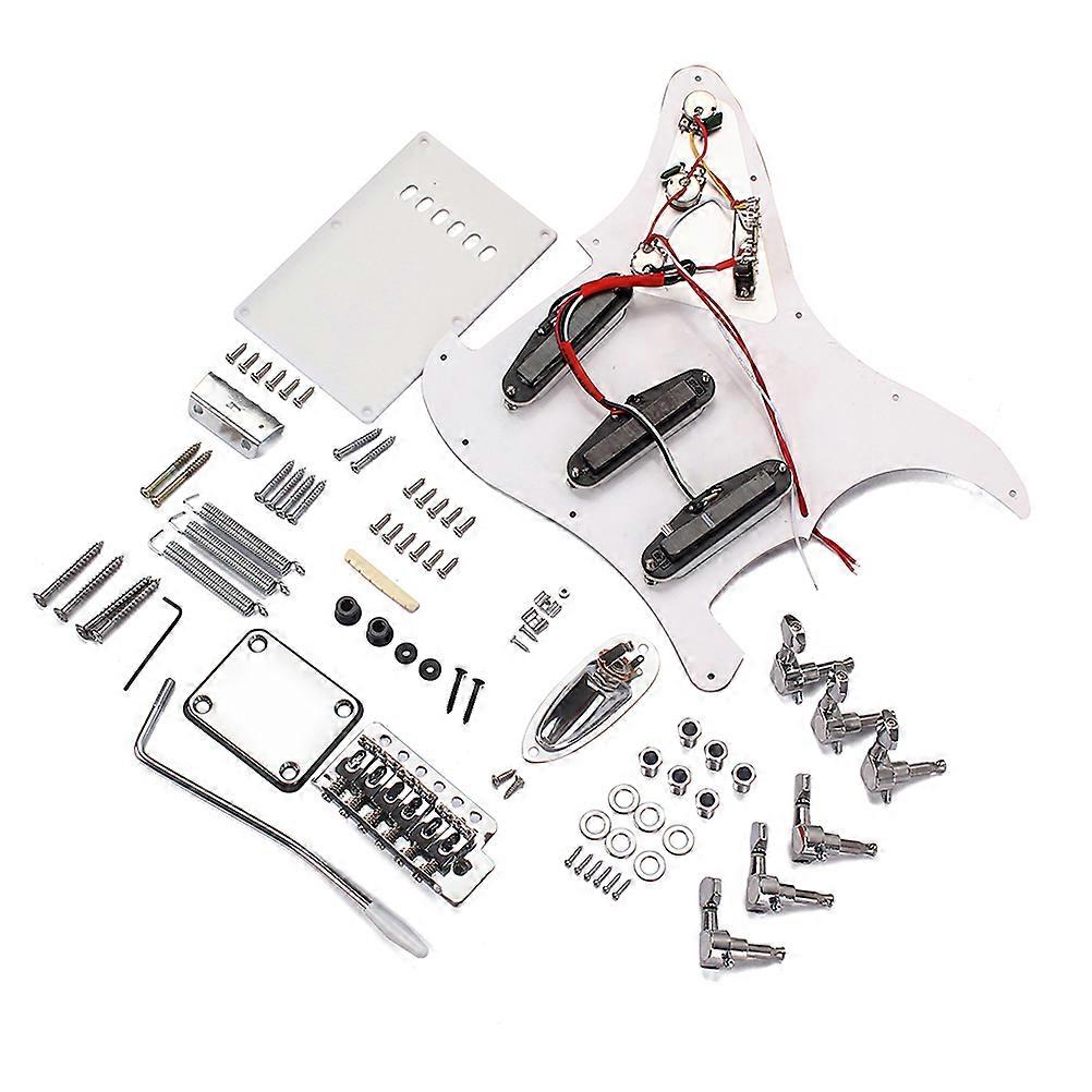 Electric Guitar Kit with Accessories, White Bridge, Single Coil Pickups, Tremolo, Volume & Tone Controls for Beginners