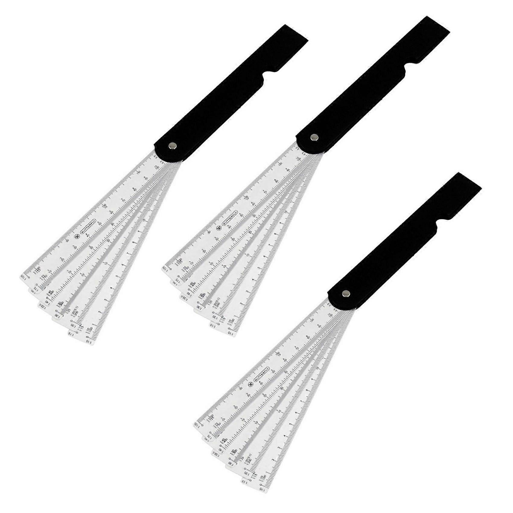 3X BUTTERFLY Folding Design Plastic Architect / Ruler White + Black