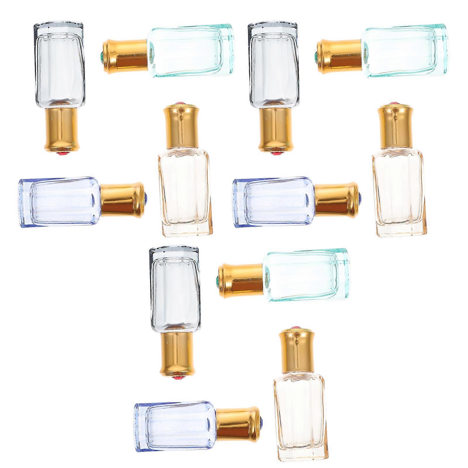 12pcs Creative Glass Sub Bottles for Essential Oils, Perfumes & Cosmetics – Compact Travel Containers with Gemstone Caps for DIY and On the Go Use