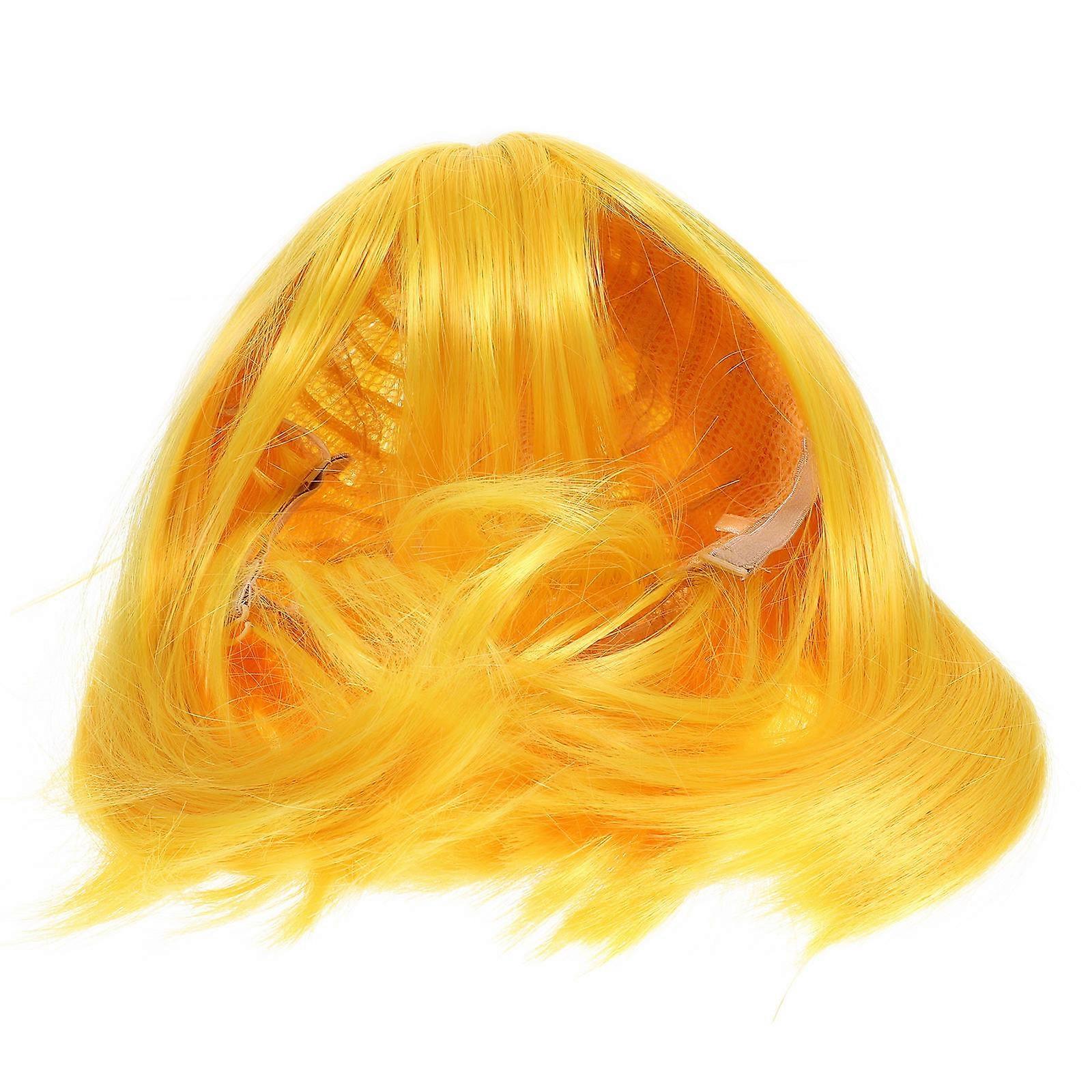 Trendy Yellow Wig with Bangs for Women Short Straight Cut High Temperature Silk
