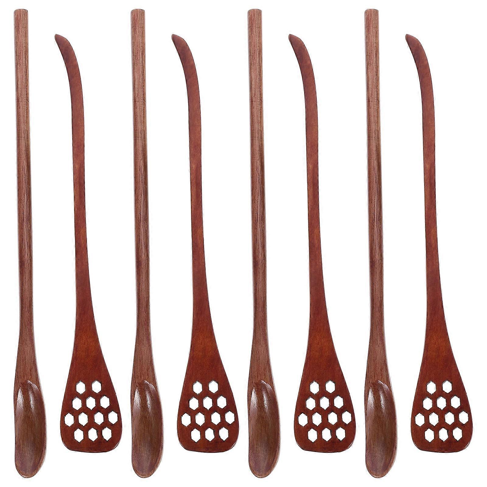 8pcs Wooden Honey Dipper Sticks with Long Handle Smooth Polished Stirring Spoons for Coffee, Tea, Beverages, and Cocktails