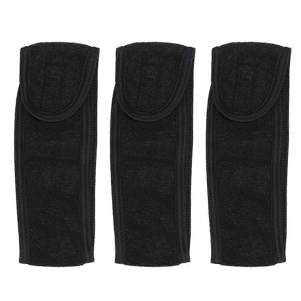 Black Cloth Facial Spa Headband for Women with Adjustable Tape One Size Fits Most 3 Pieces