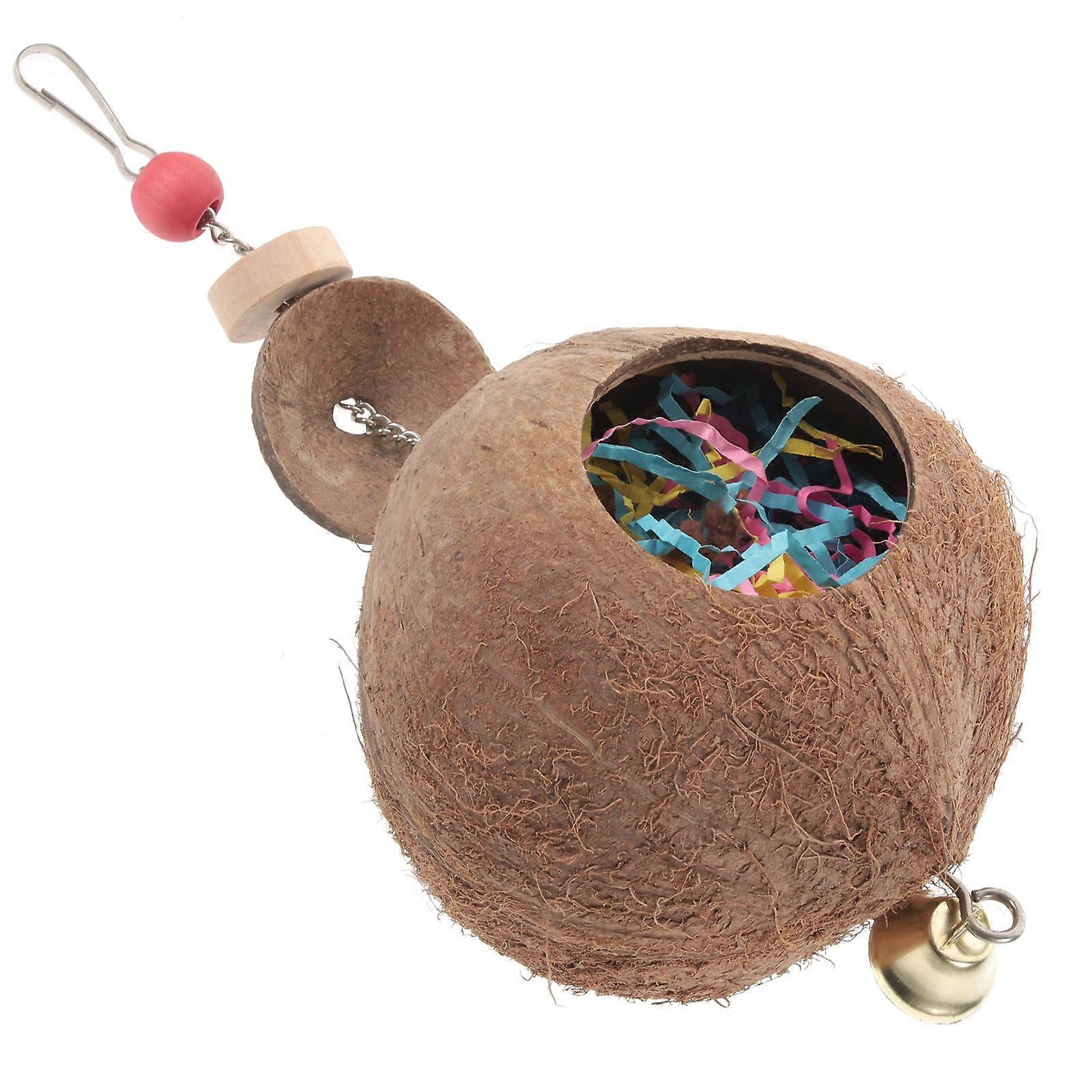 Brown Plastic Parrot Toy with Coconut Shell Design for Cage Use Safe and 6.5 inches