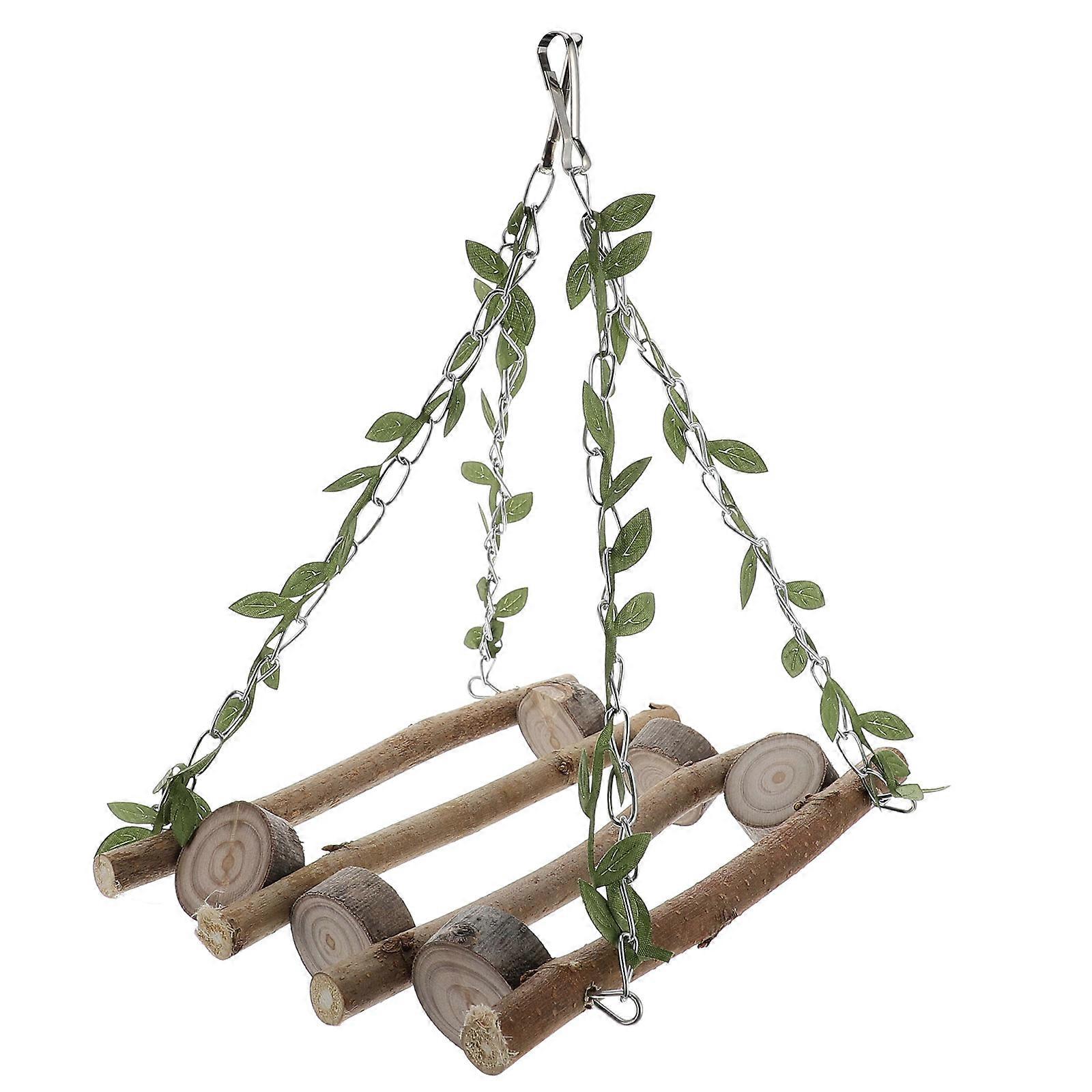 Parrot Swing Toys Designed For Cage Enrichment Light Brown Wooden Ladder For Chewing And Playing 1Pack