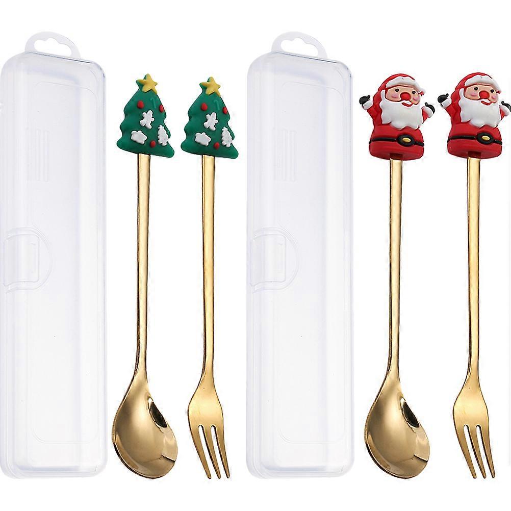 Christmas Themed Cutlery Kit 2 Sets For Family Dining Table Setting Smooth Surface Multi Colored Design Corrosion Resistant
