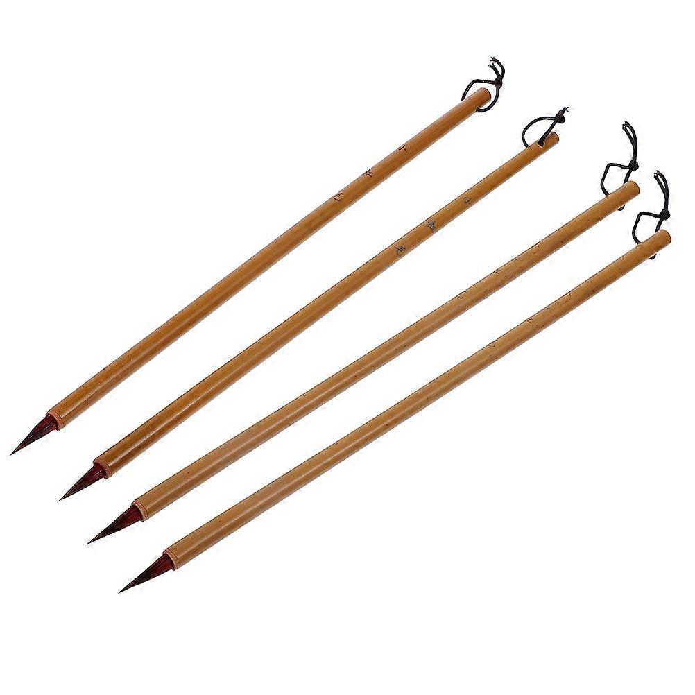 Bamboo Calligraphy Brush Pen for Writing Brown Color with Lanyard Design 4pcs Set