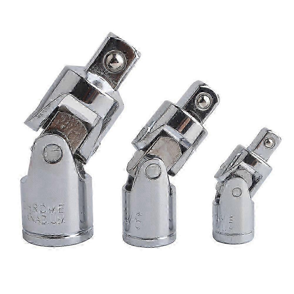 3-Piece Impact Universal Joint Socket Set - 1/4" 3/8" 1/2" CR-V Steel Chrome Finish