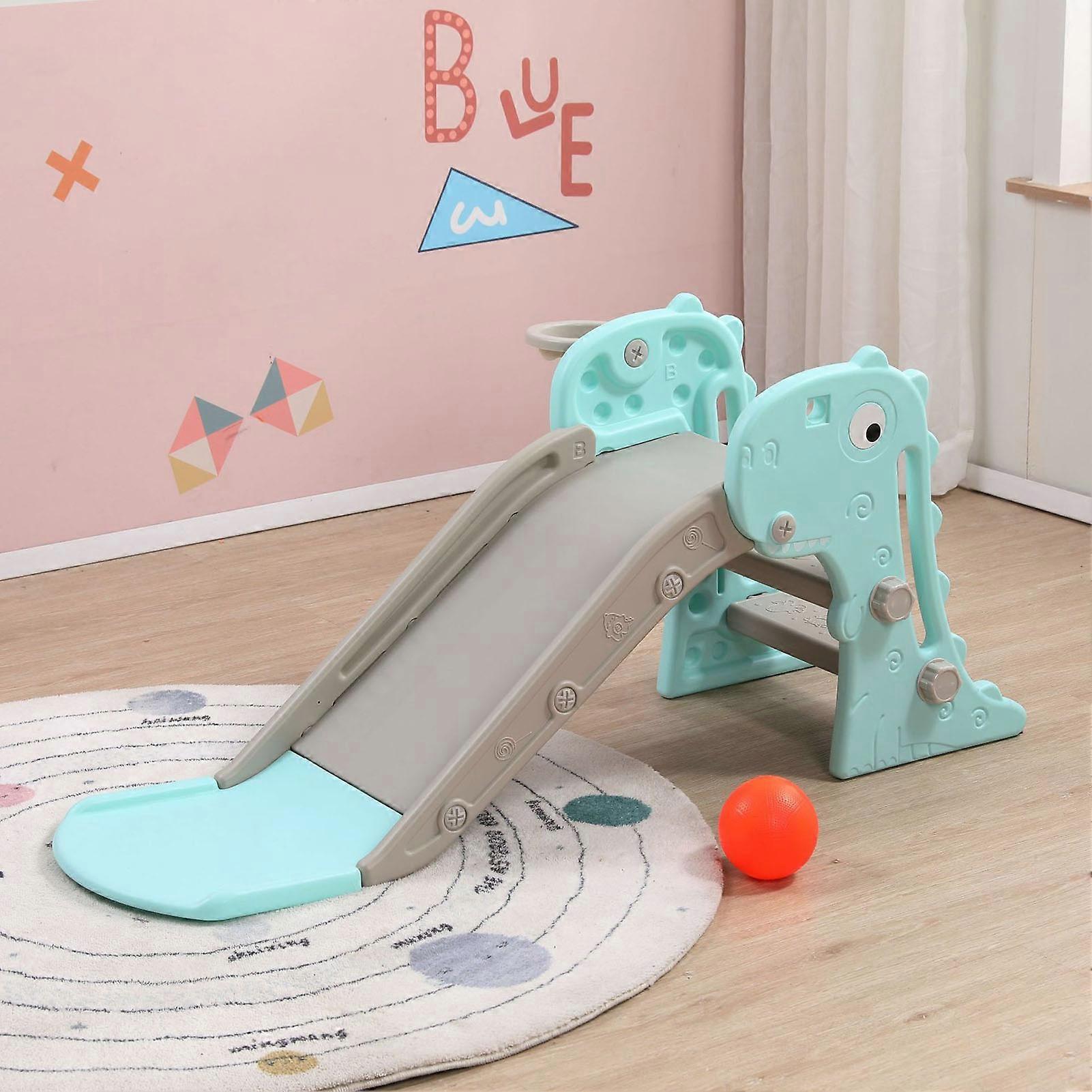 Mint Green Toddler Play Set with Indoor Slide and Basketball Hoop