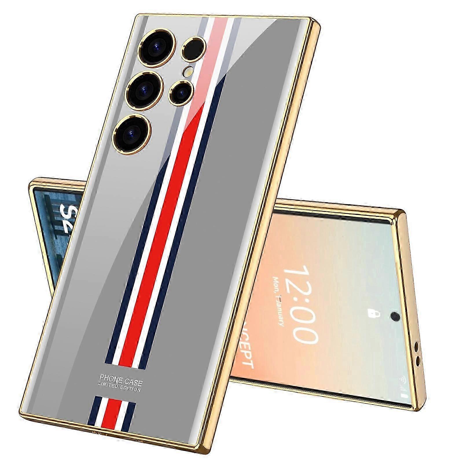 Suitable for Samsung S24 Series Phone Cases, TPU Electroplated Frame Tempered Glass Case, Shockproof Hard Full-Body Protective Phone Case Cover for Sa
