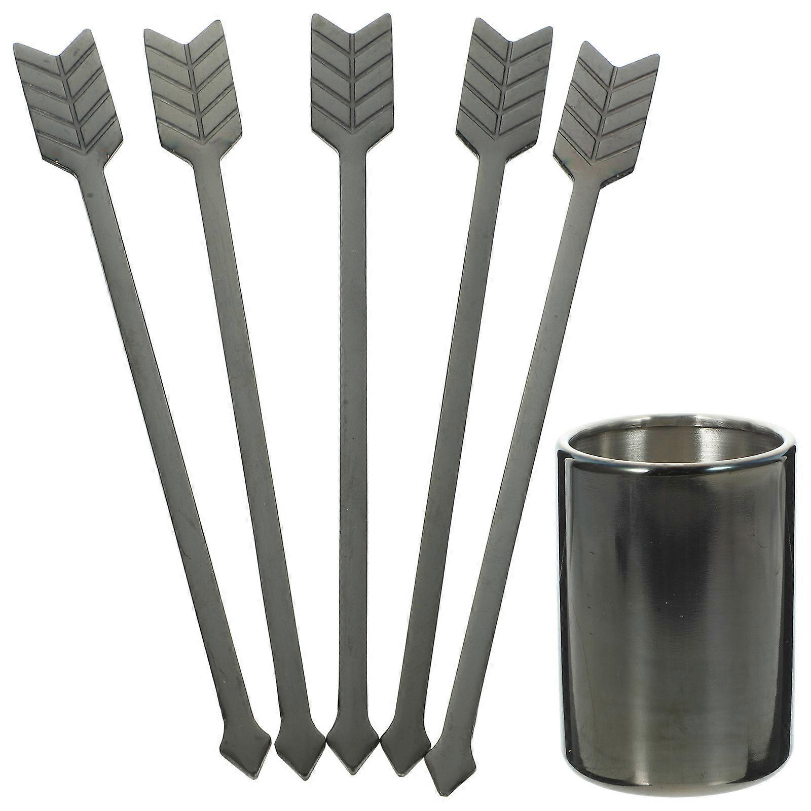 1 set di stuzzicadenti di frutta in acciaio inossidabile, plettri decorativi per dessert e agitatore per caffè con secchio