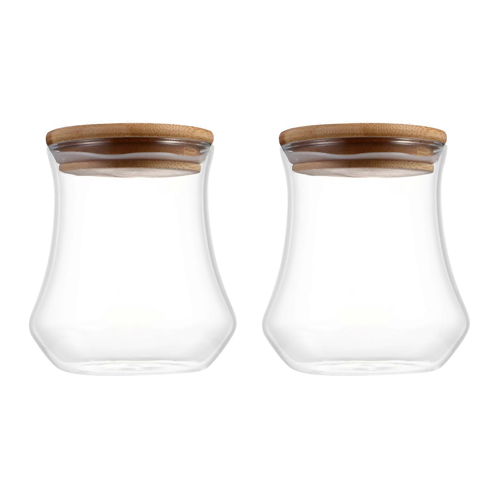 Moisture-Proof Storage Containers with Wooden Lid for Kitchen Use Transparent 2Set Glass Design