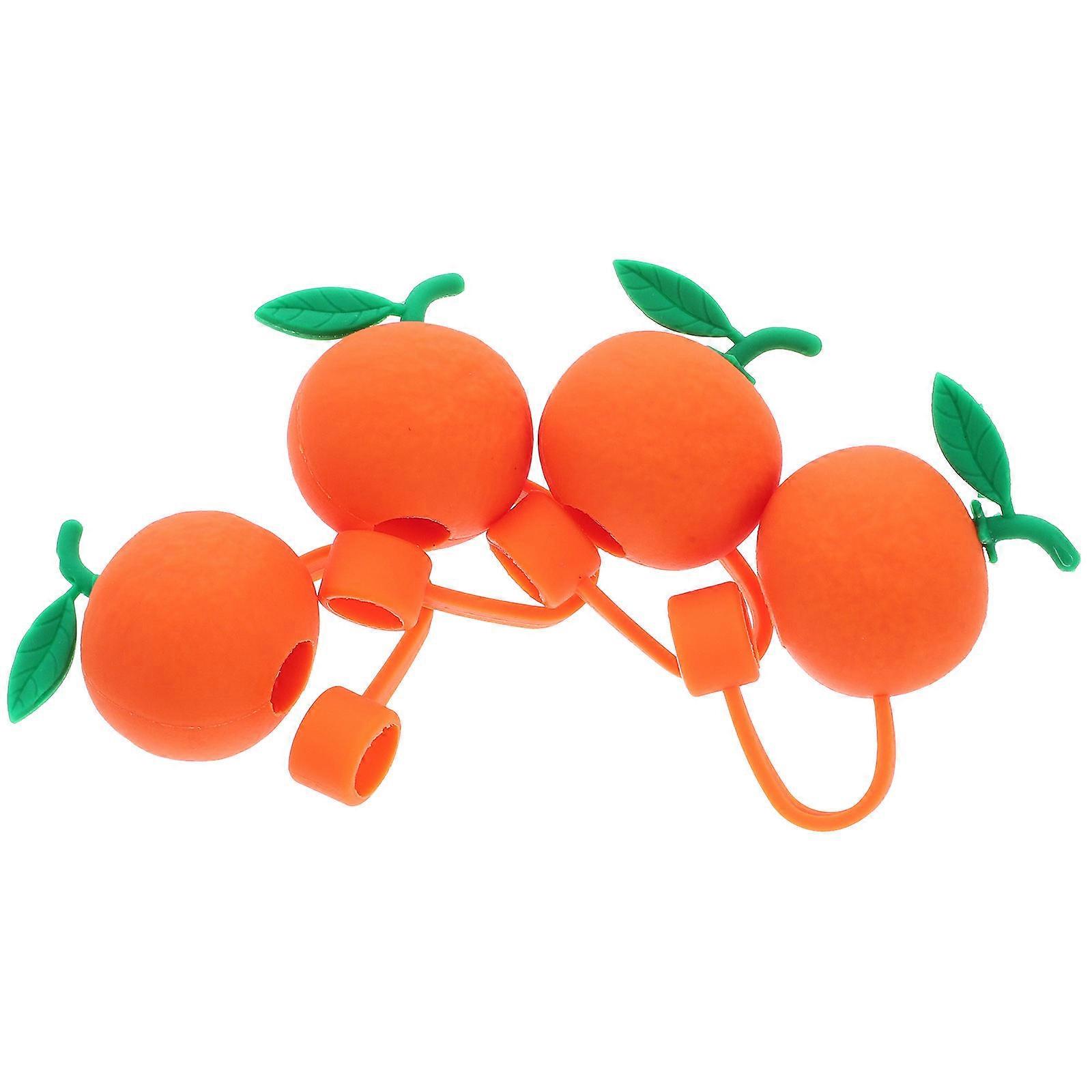 4Pcs Orange Shaped Straw Covers and End Plugs for Straw Protection