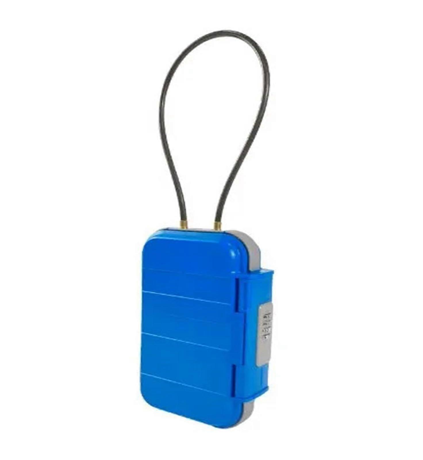 Outdoor Key Safe, Portable Storage Box, 4Digit Combination Lock, Steel Cable, for Home, 1 UK Blue