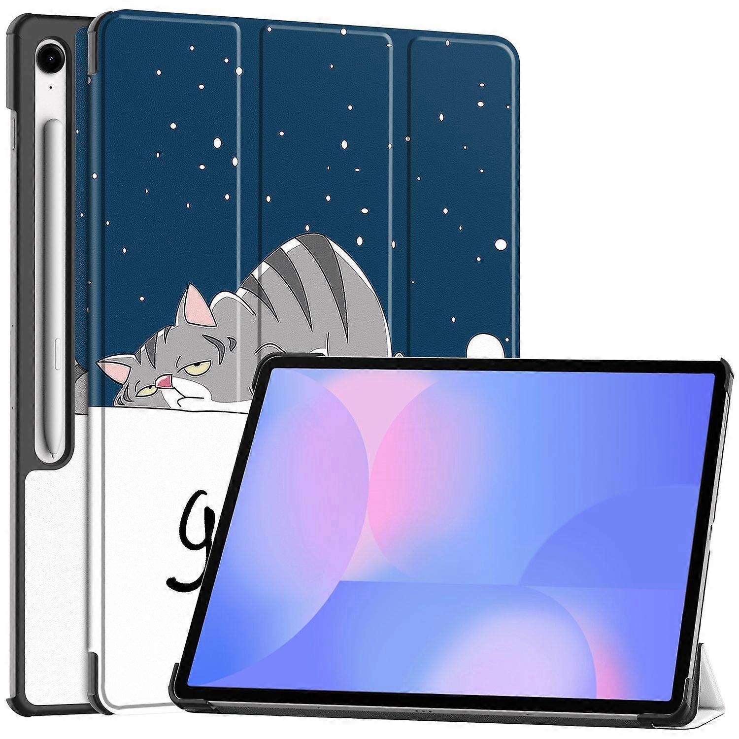 Pour Samsung Galaxy Tab S10 FE+ Coque Motif Imprimé Cuir Support Tablette Housse - Chat