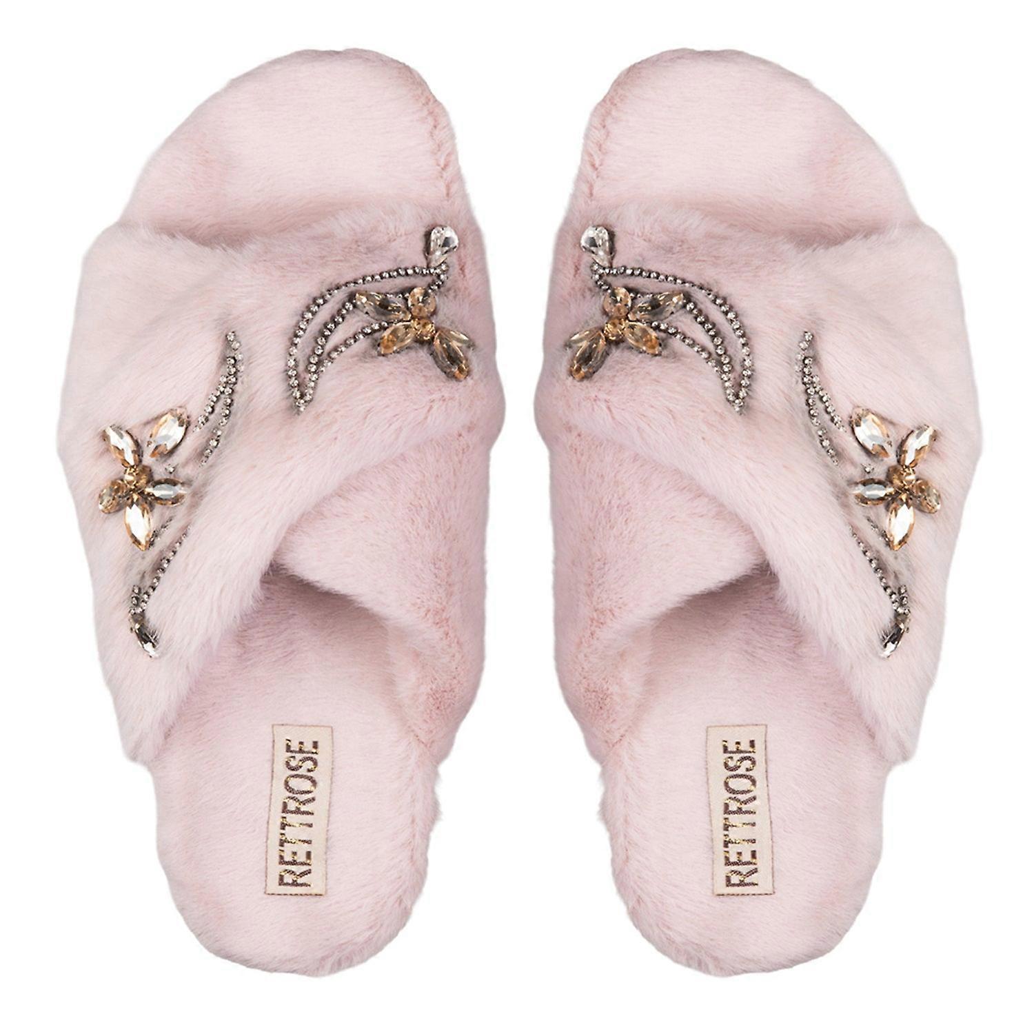 Zoey dusky pink luxury plush diamanté embellished handmade slipper