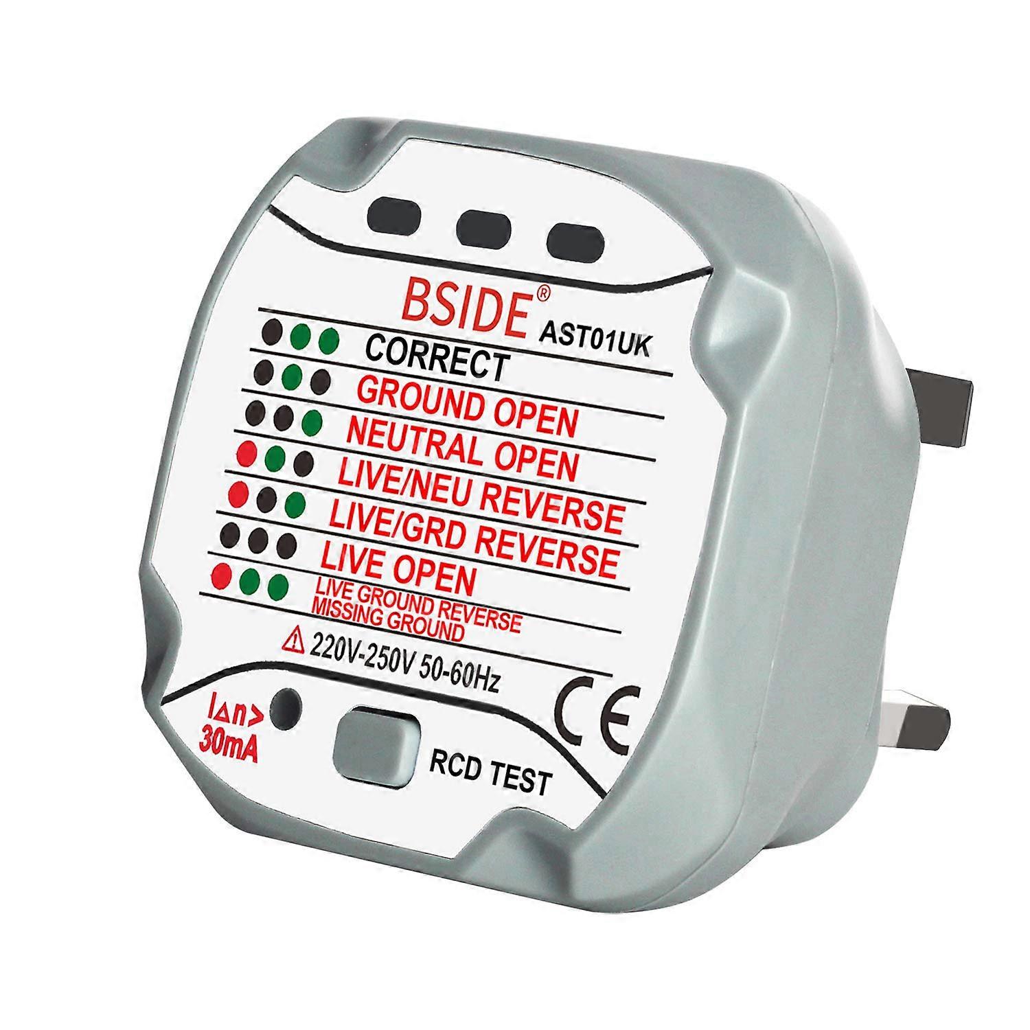 AST01 UK Socket Tester, GFCI Socket Tester, Automatic Electrical Circuit, Polarity, Voltage Detector, Wall Plug Finder (UK)