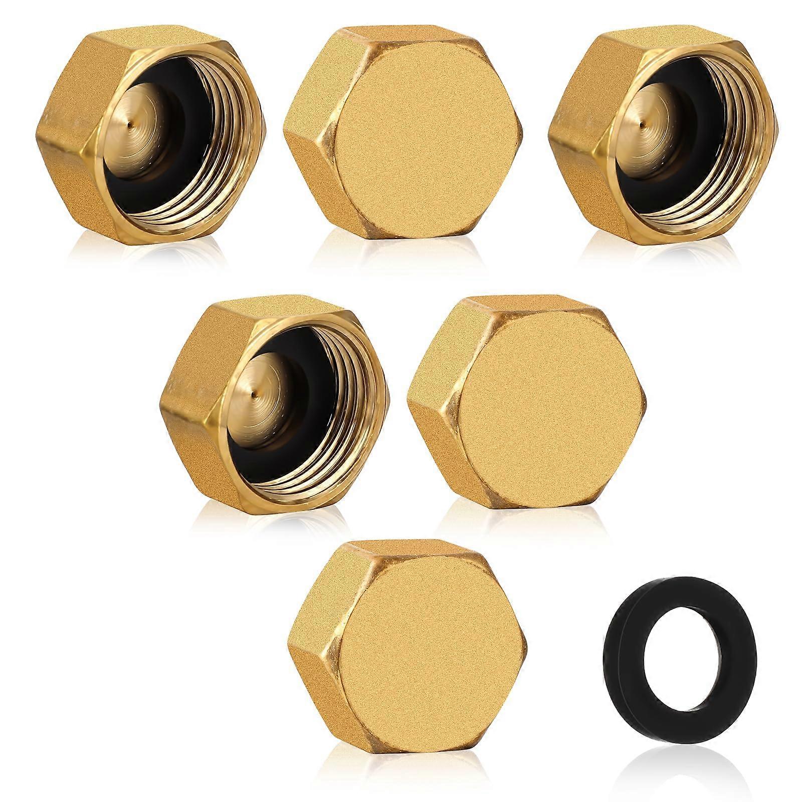 Brass Blanking Nut Cap Flare Tube Fittings 6 Pcs Female Stop Cap Connector Set with Washers for Washing Machine and Faucet