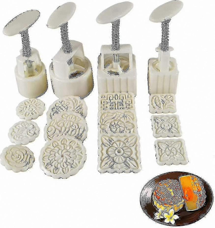 4-Piece Mooncake Mold Set with 12 Designs for 50g/100g Flower Pattern Pressing Tool